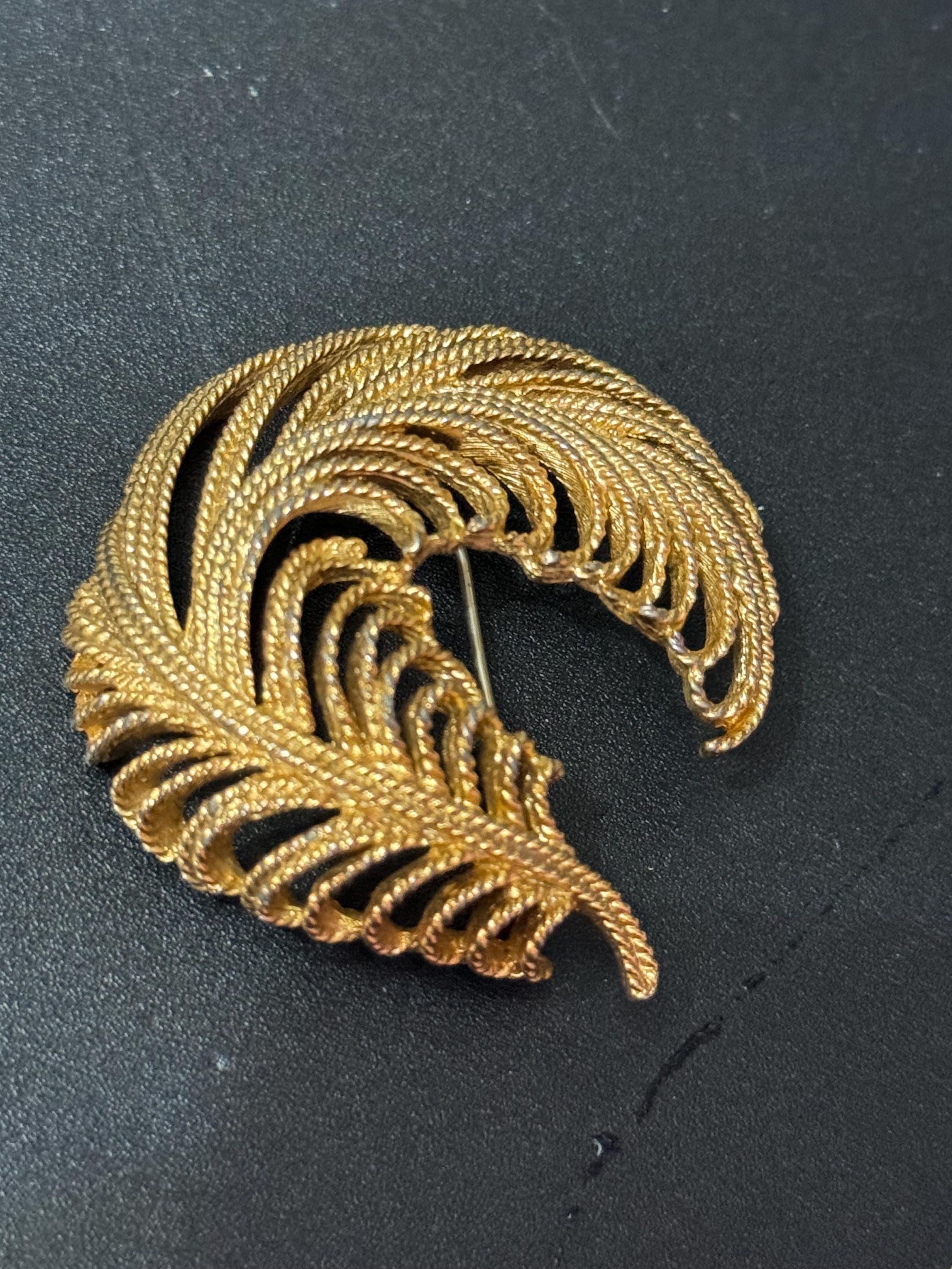 Signed MONET large gold tone abstract modernist leaf brooch