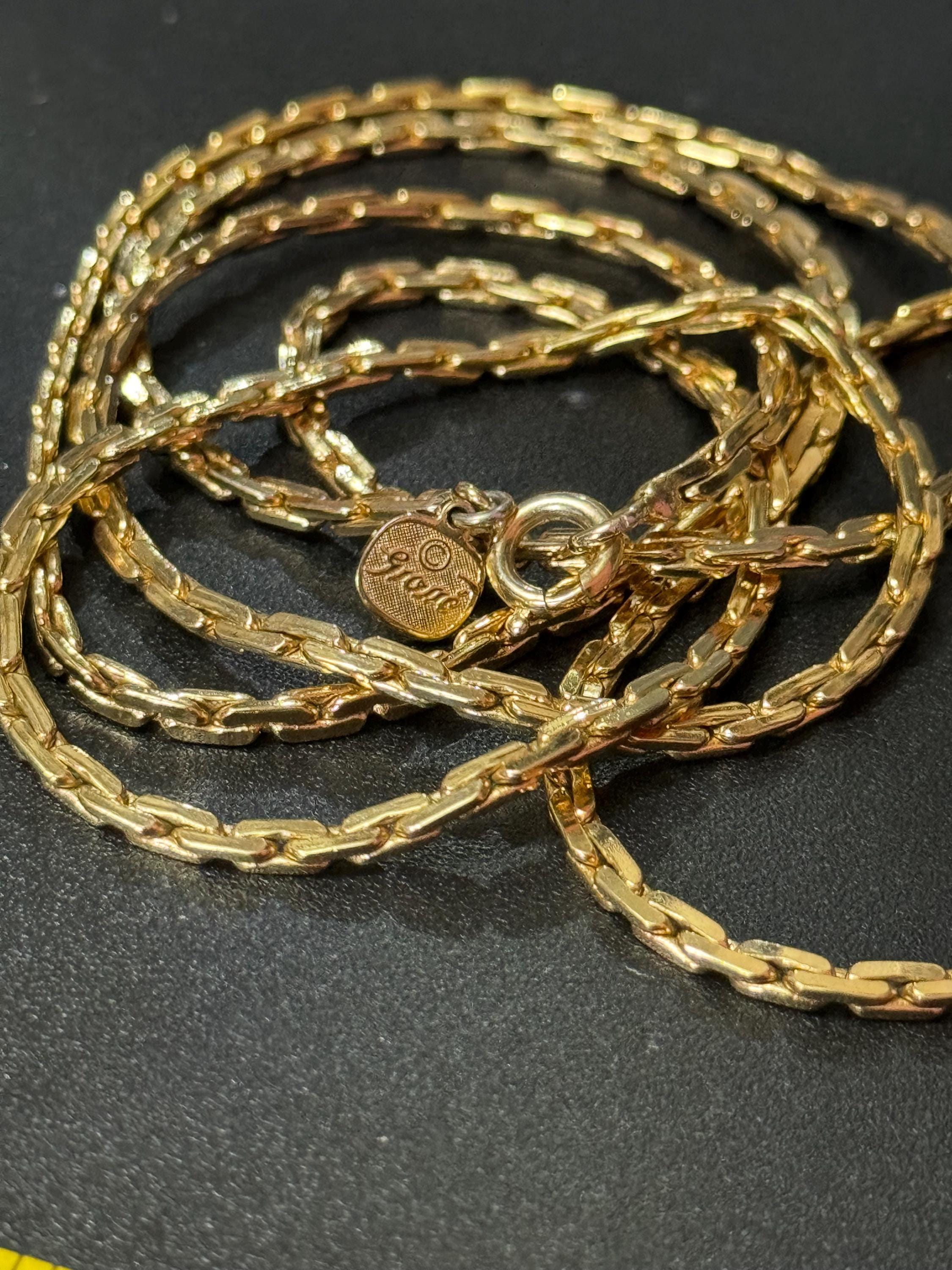 signed GROSSE Designer vintage 31.5” 80cm long gold plated fancy chain link necklace