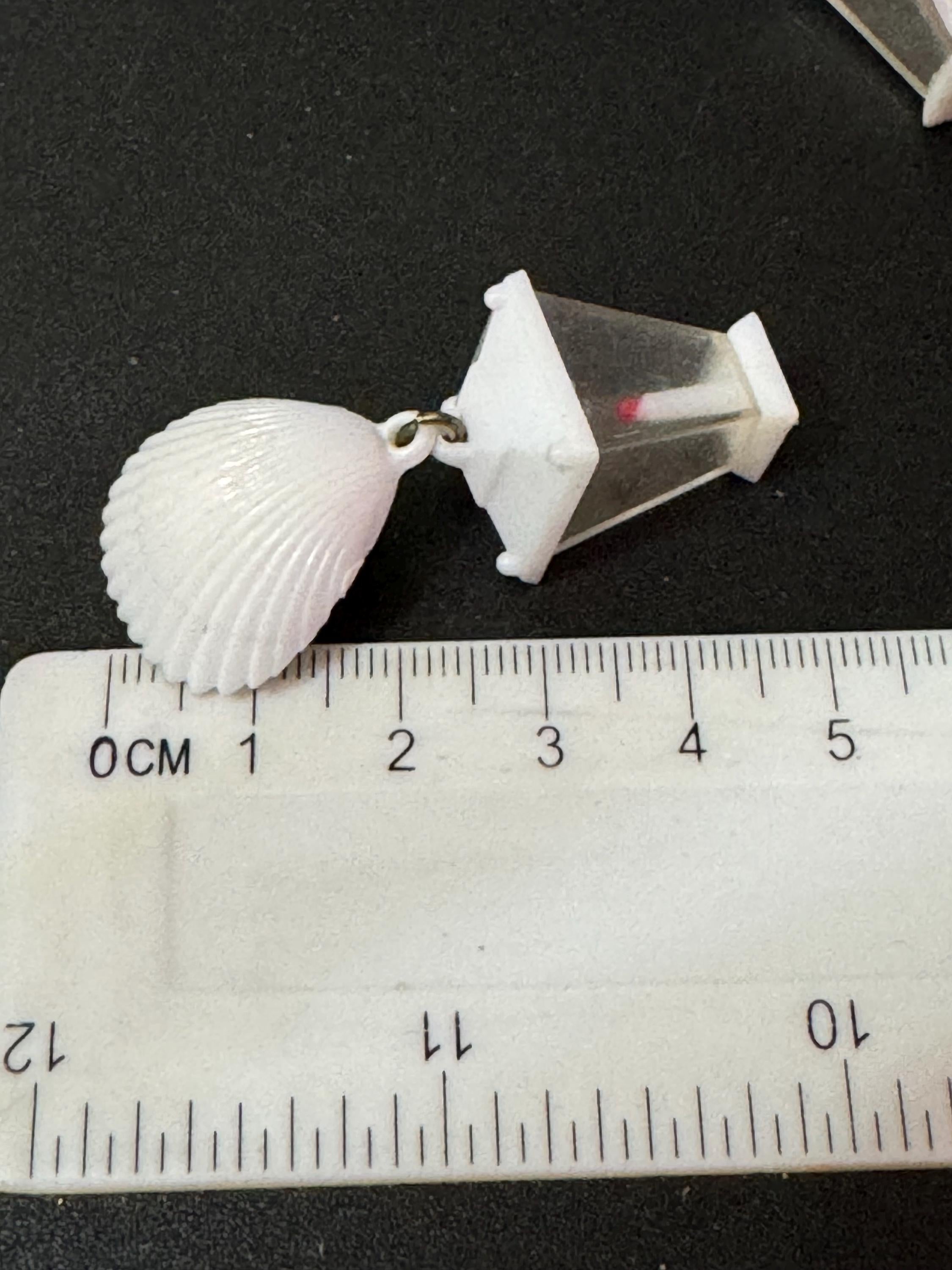 Vintage white seashell kitsch lantern light clip on earrings early plastic 5cm Hong Kong