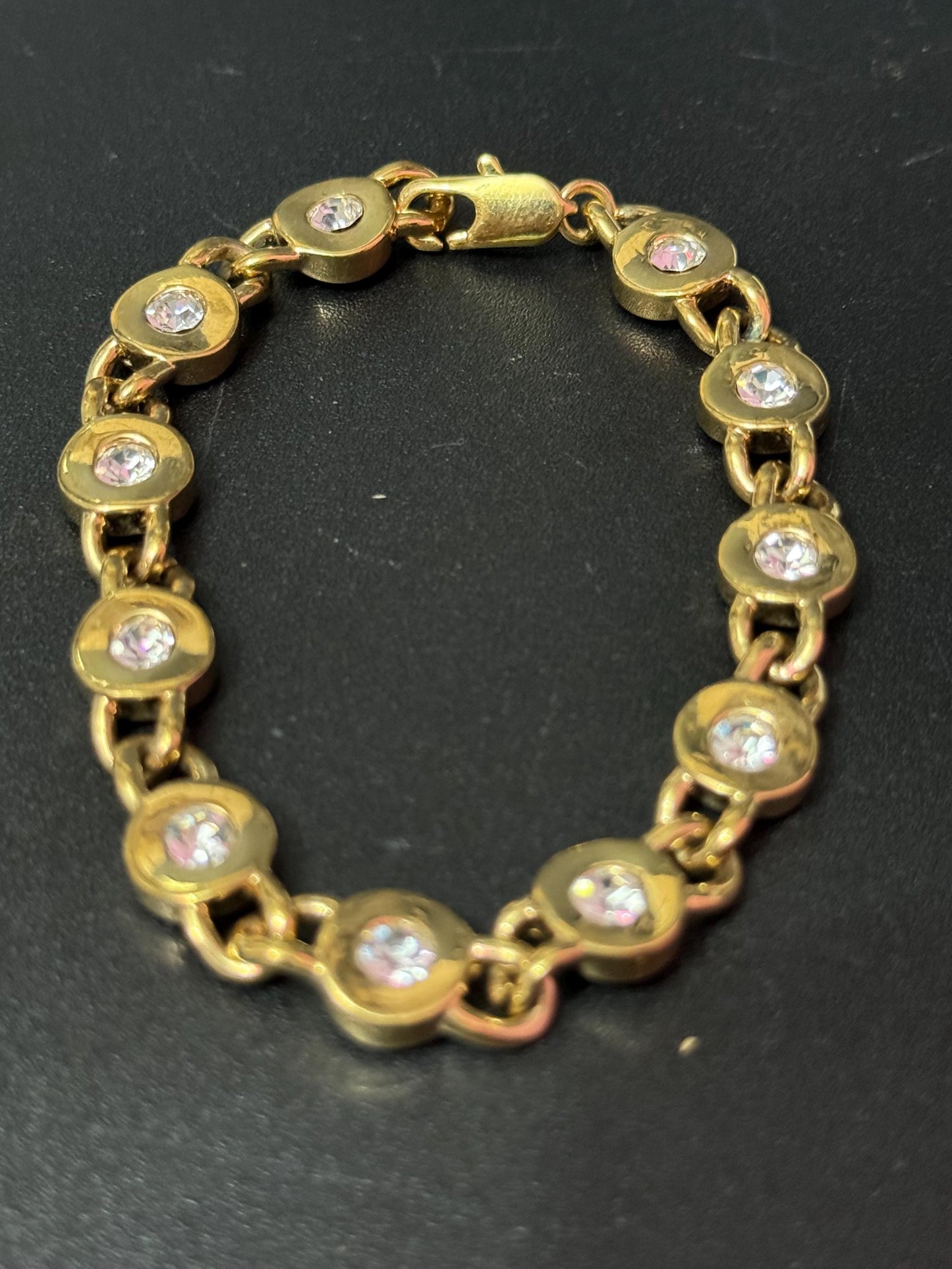 Vintage clear diamanté Crystal bezel set gold plated tennis bracelet