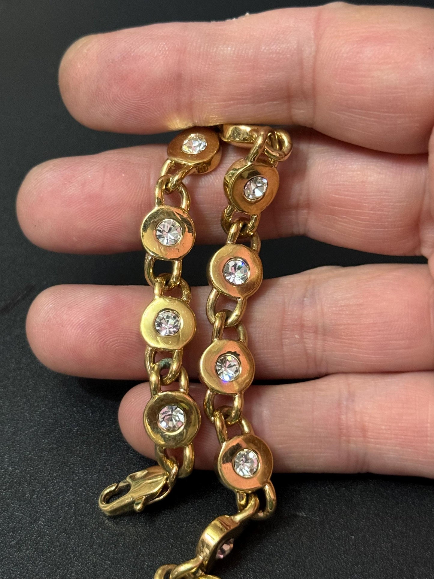 Vintage clear diamanté Crystal bezel set gold plated tennis bracelet