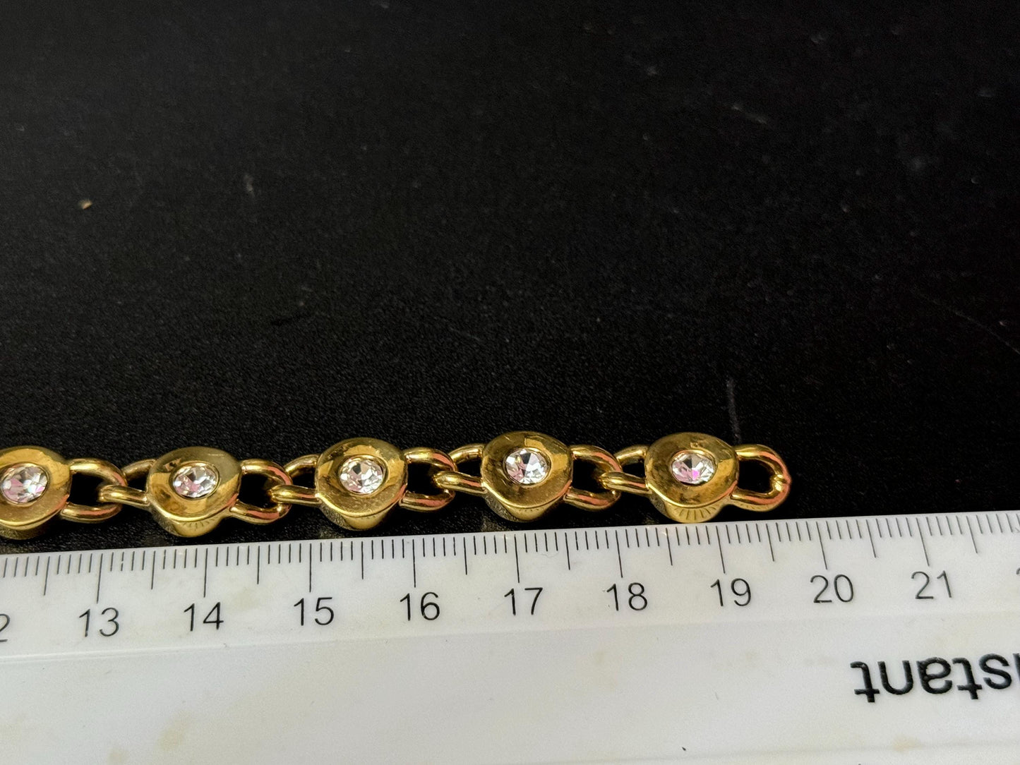 Vintage clear diamanté Crystal bezel set gold plated tennis bracelet