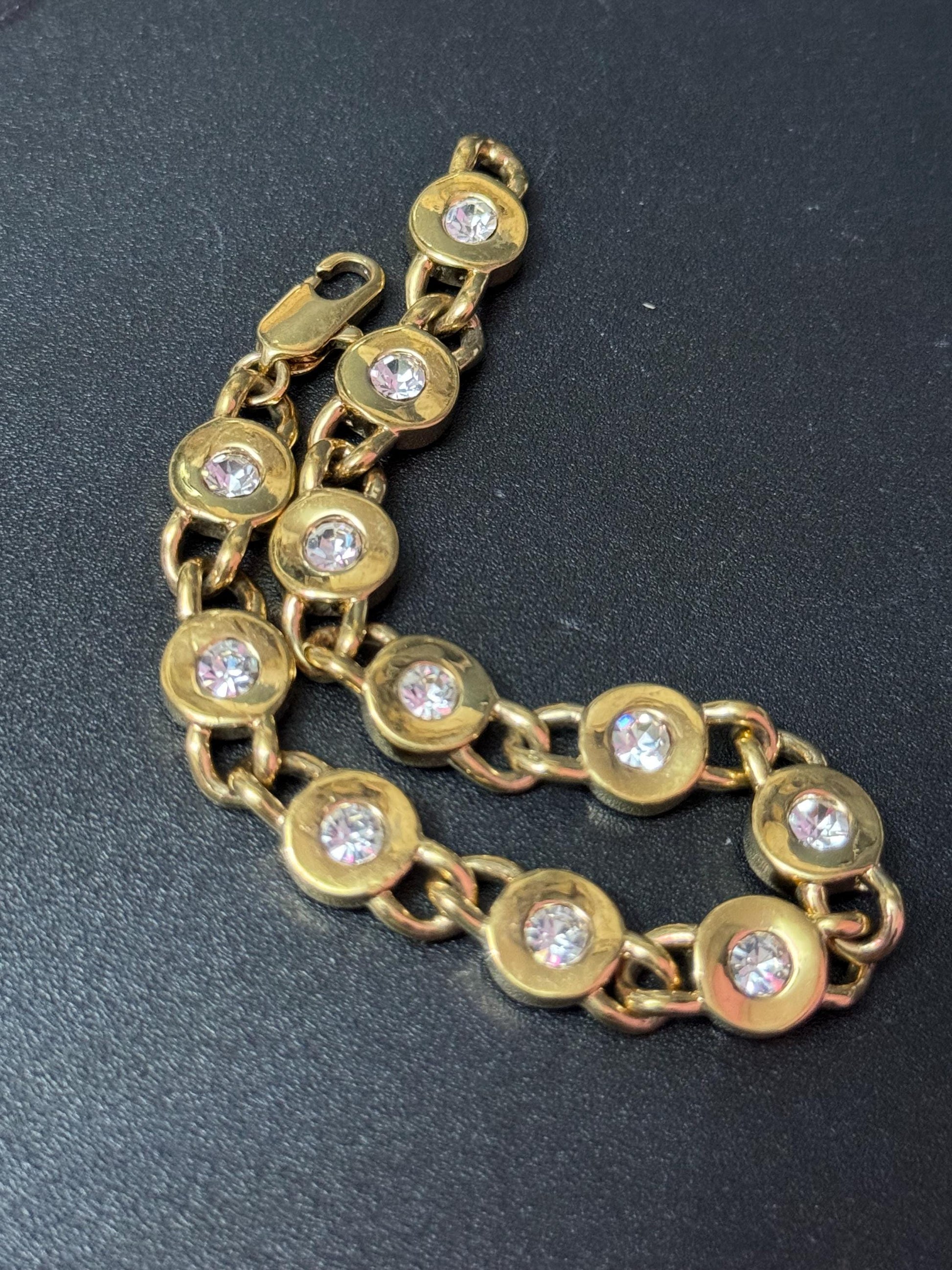 Vintage clear diamanté Crystal bezel set gold plated tennis bracelet