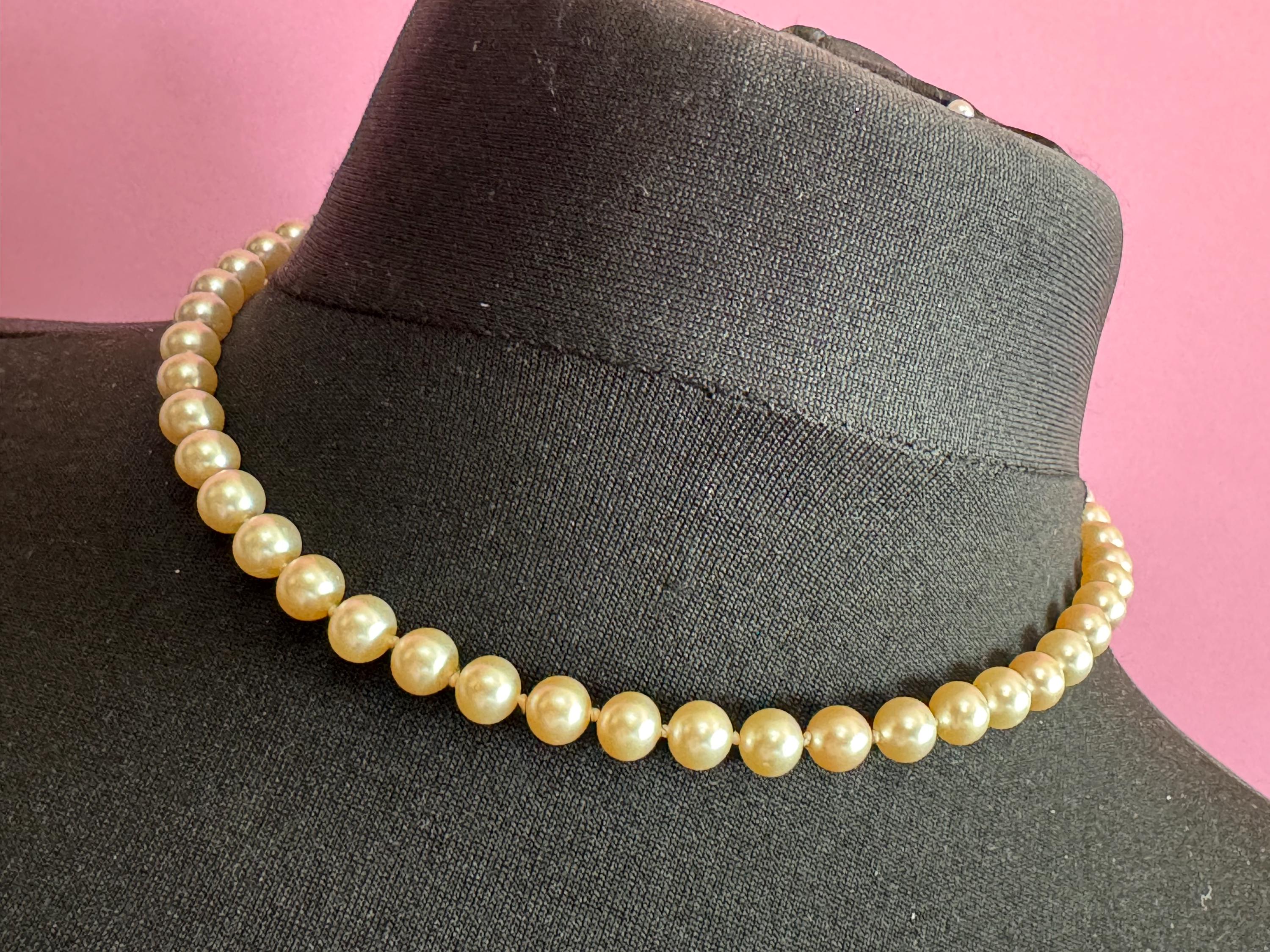 vintage single strand cream glass pearl necklace with ornate 925 sterling silver clasp 44cm