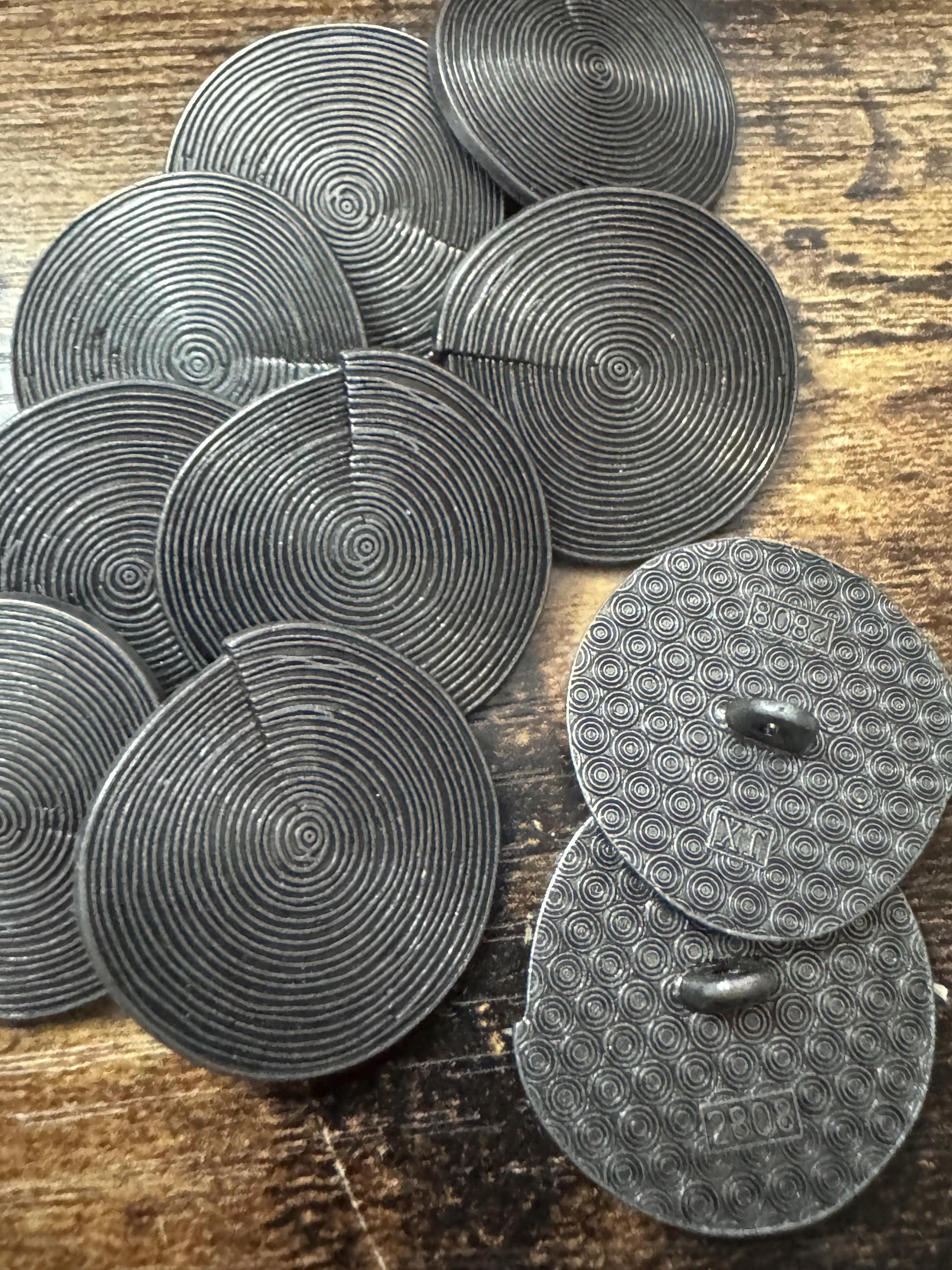 5 x 25mm antiqued metal dark silver tone round swirl coat buttons metal