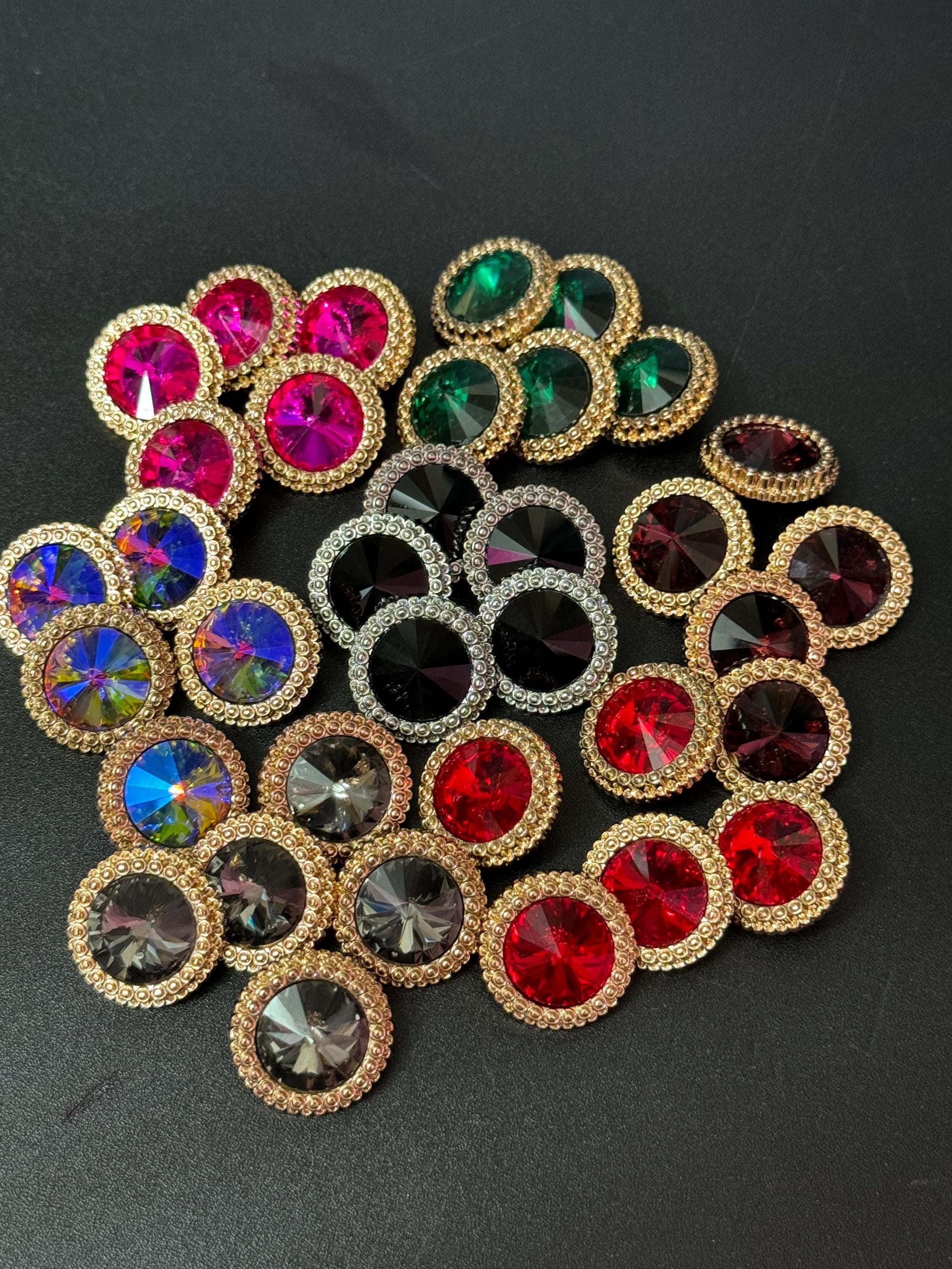 21mm RUBY RED Rivoli Crystal glass buttons, pack of 5 gold metal