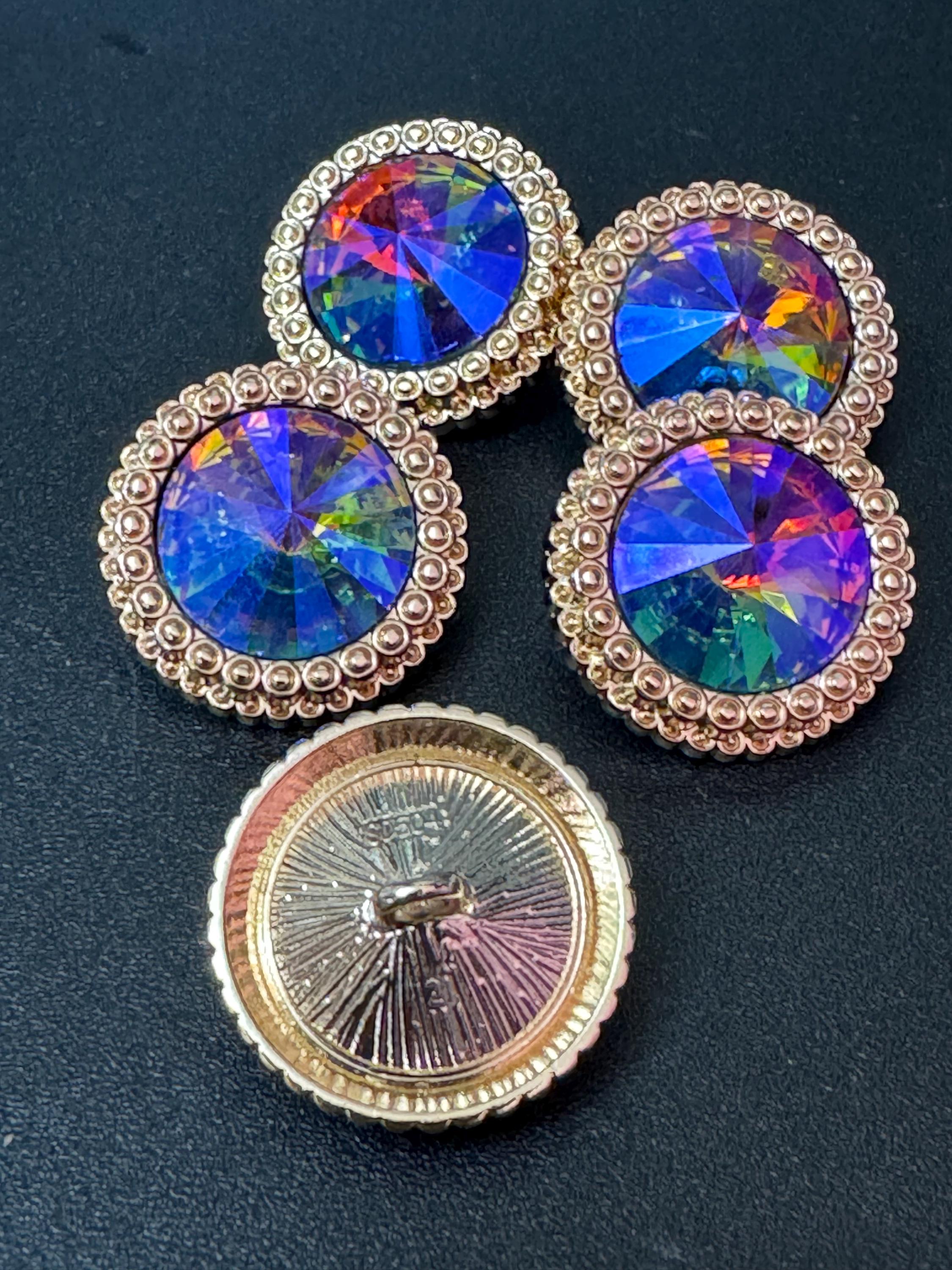 21mm RAINBOW multicolour Rivoli Crystal glass buttons,pack of 5, gold tone metal 20mm