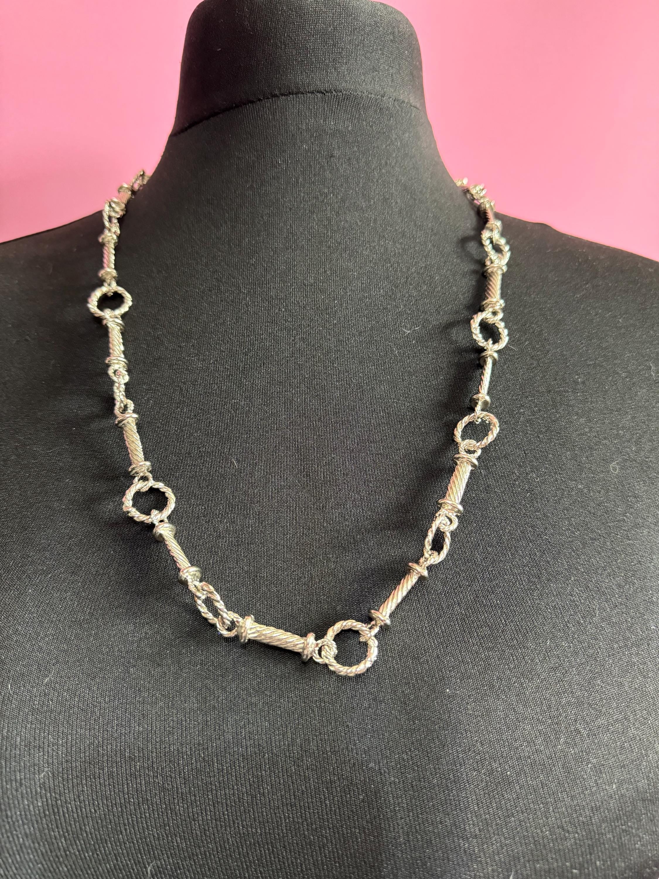 vintage 80s 75cm chunky silver plated layering thick nautical rope twist bar chain necklace