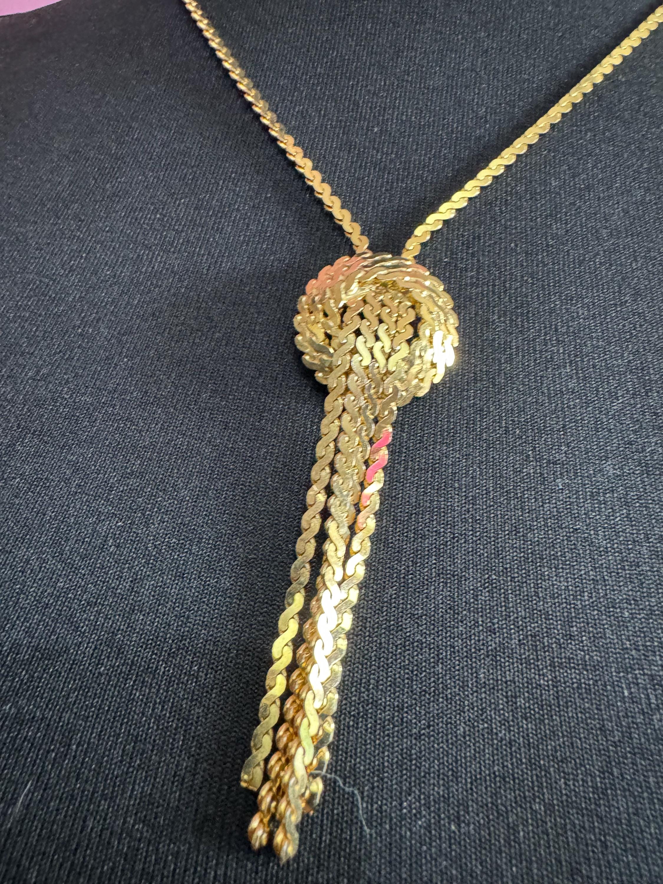 Vintage 1970s serpentine chain gold tone lariat negligee drop necklace