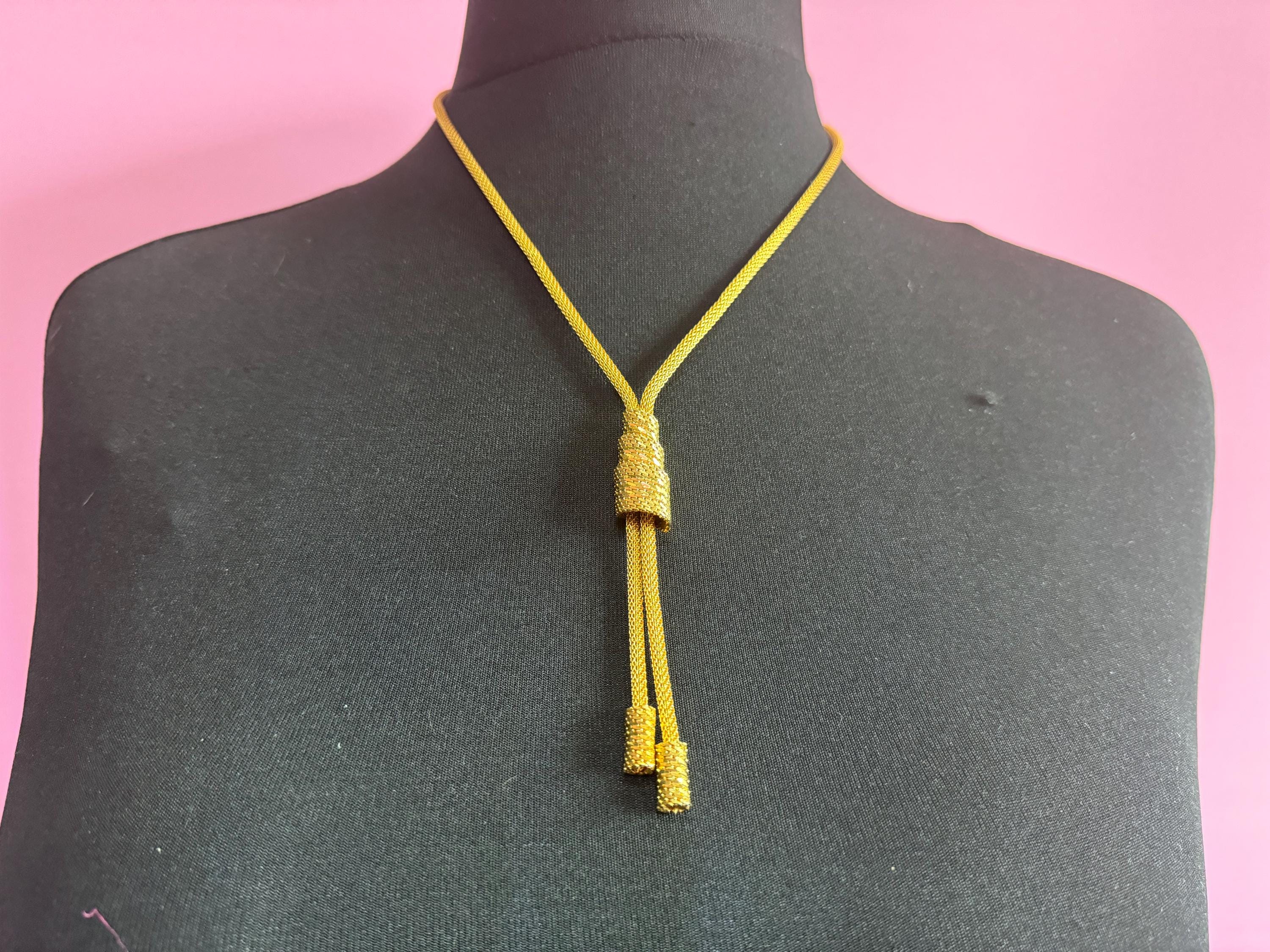 Vintage tassel chain 1970s gold tone negligee long drop necklace