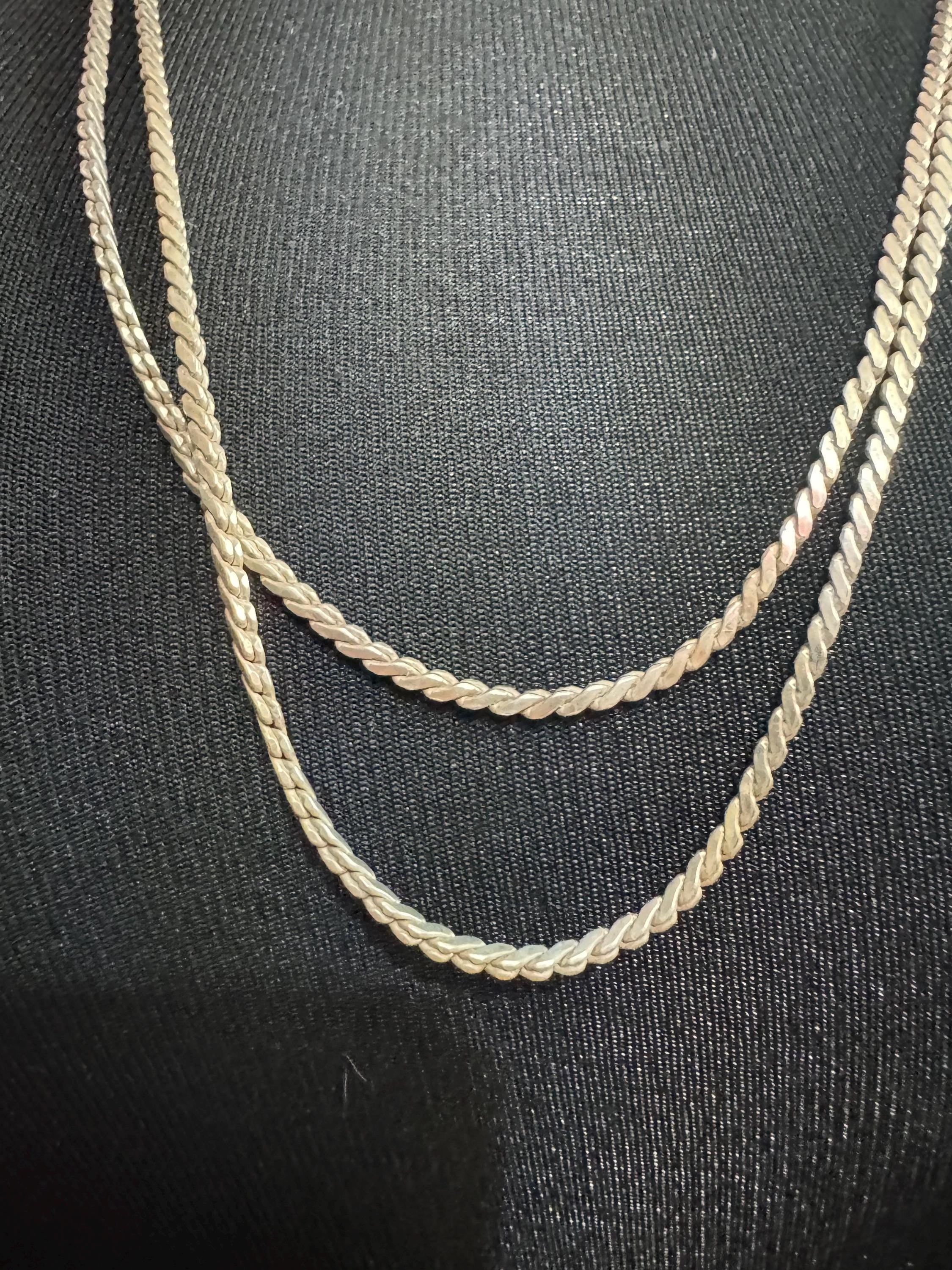 vintage A*D 925 Sterling Silver modernist silver ball bead double serpentine chain station necklace 26.8 grams