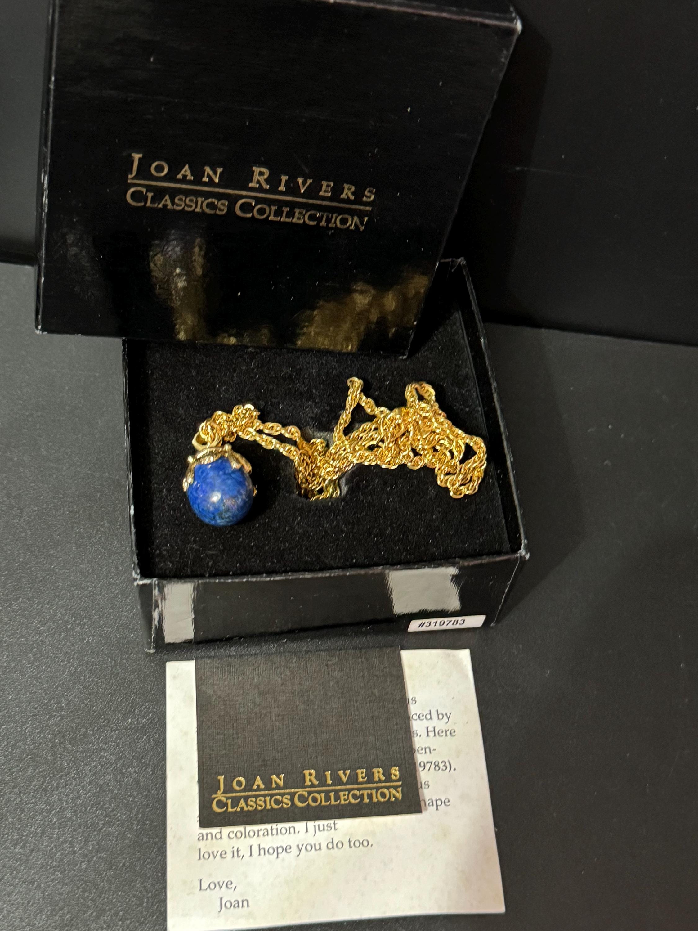 Joan Rivers Faberge inspired blue lapis lazuli egg pendant necklace 72cm