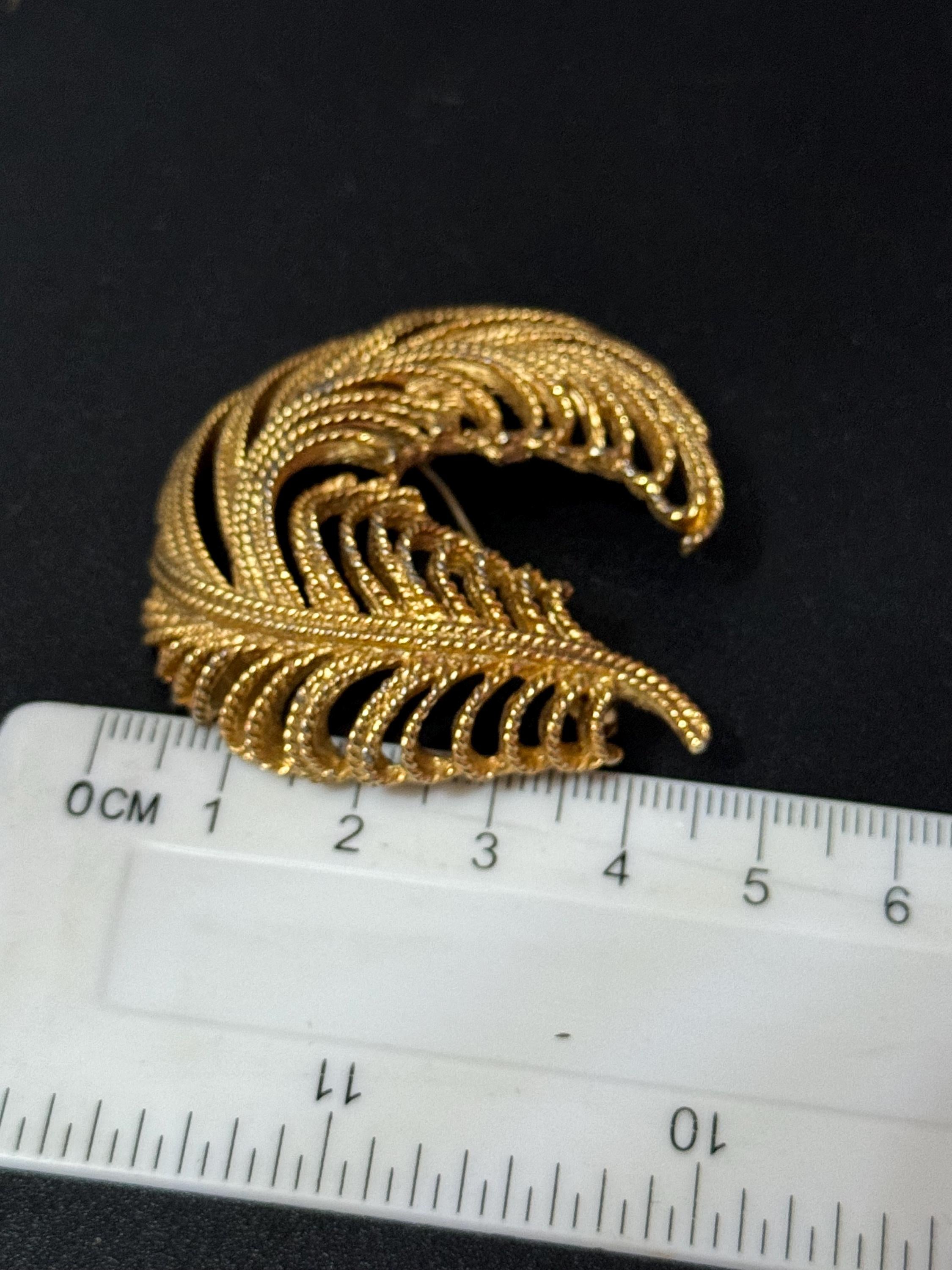 Signed MONET large gold tone abstract modernist leaf brooch