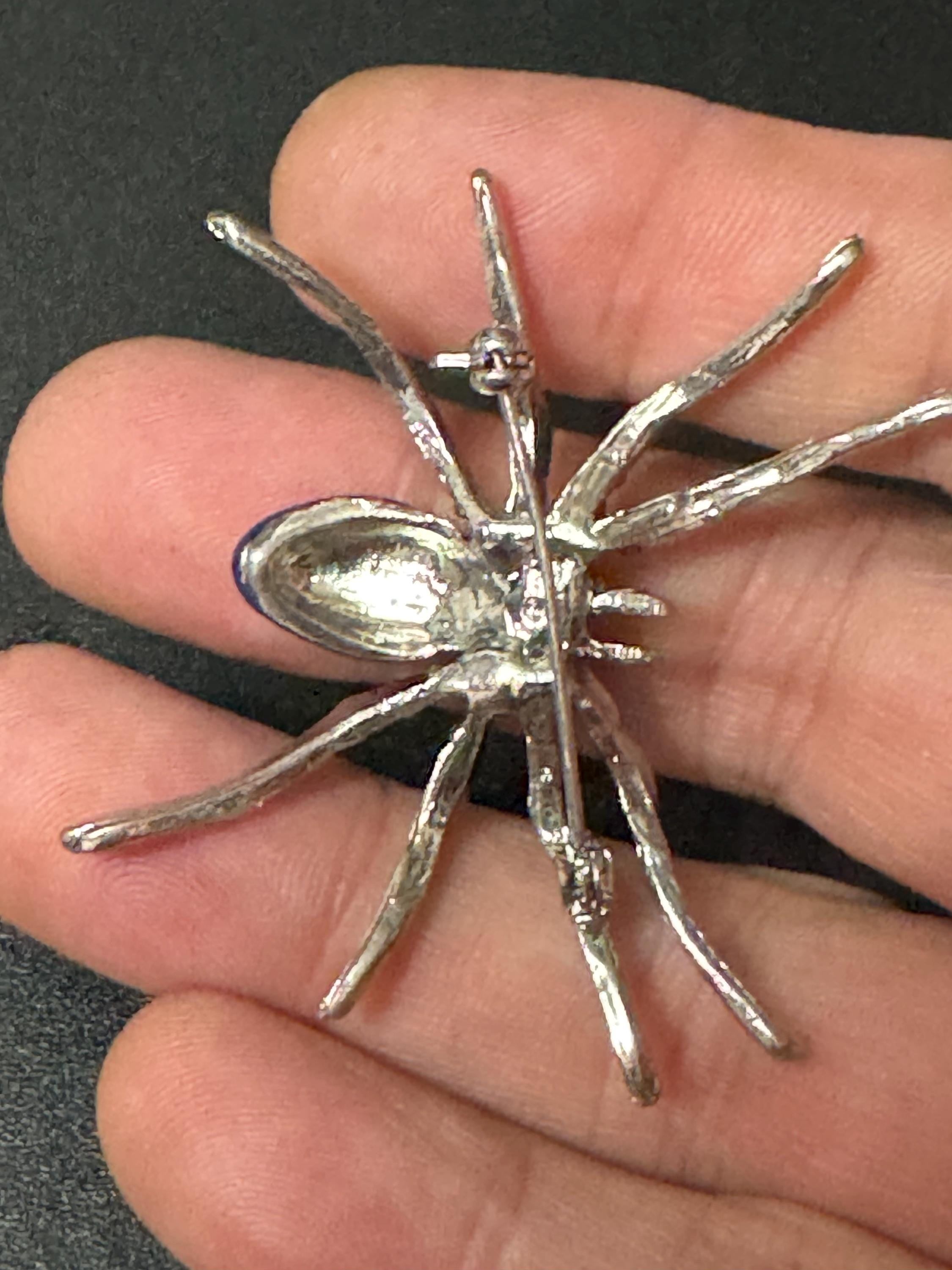 vintage silver tone spider brooch set with AB  diamanté rhinestones