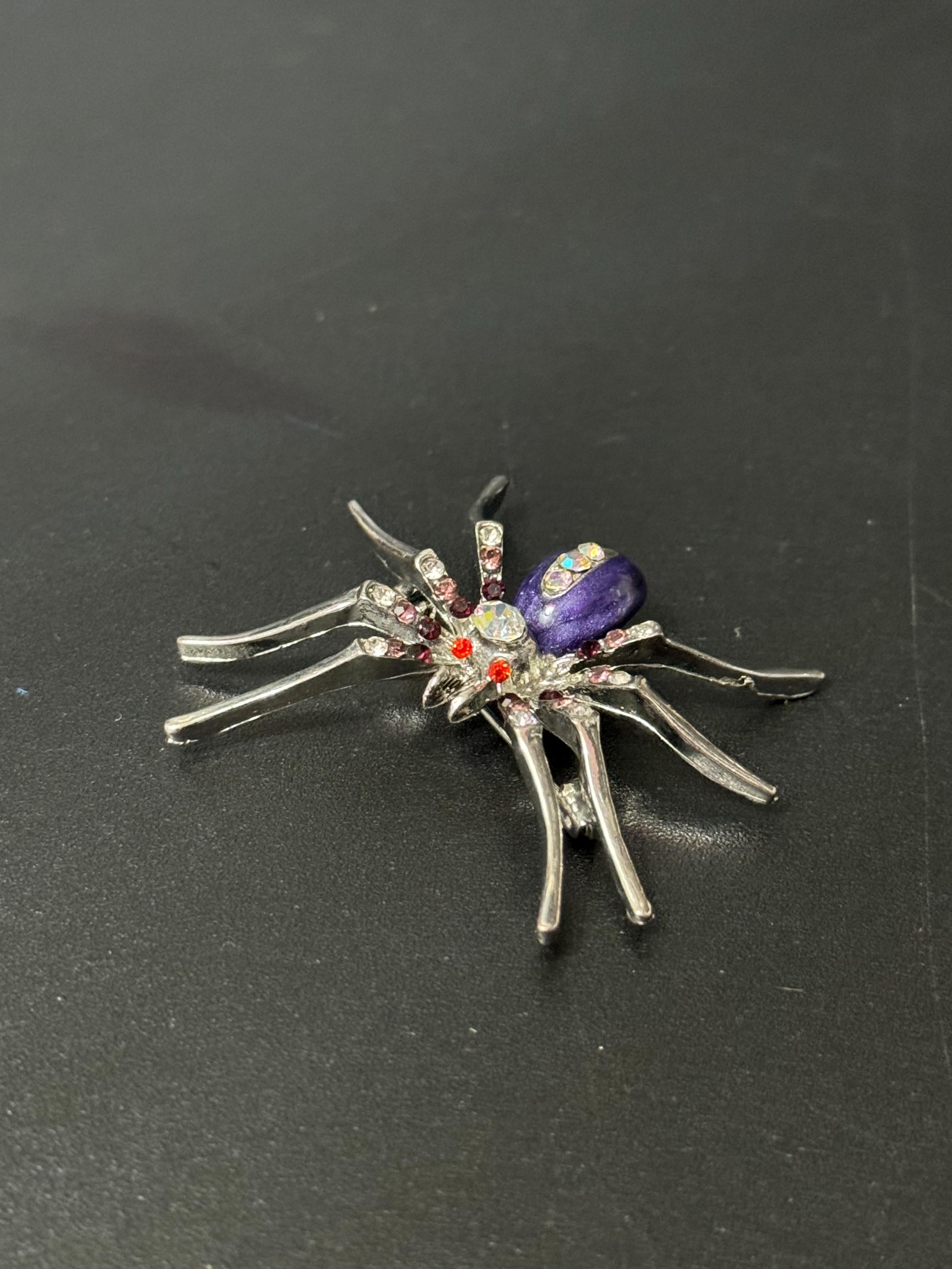 vintage silver tone spider brooch set with AB  diamanté rhinestones