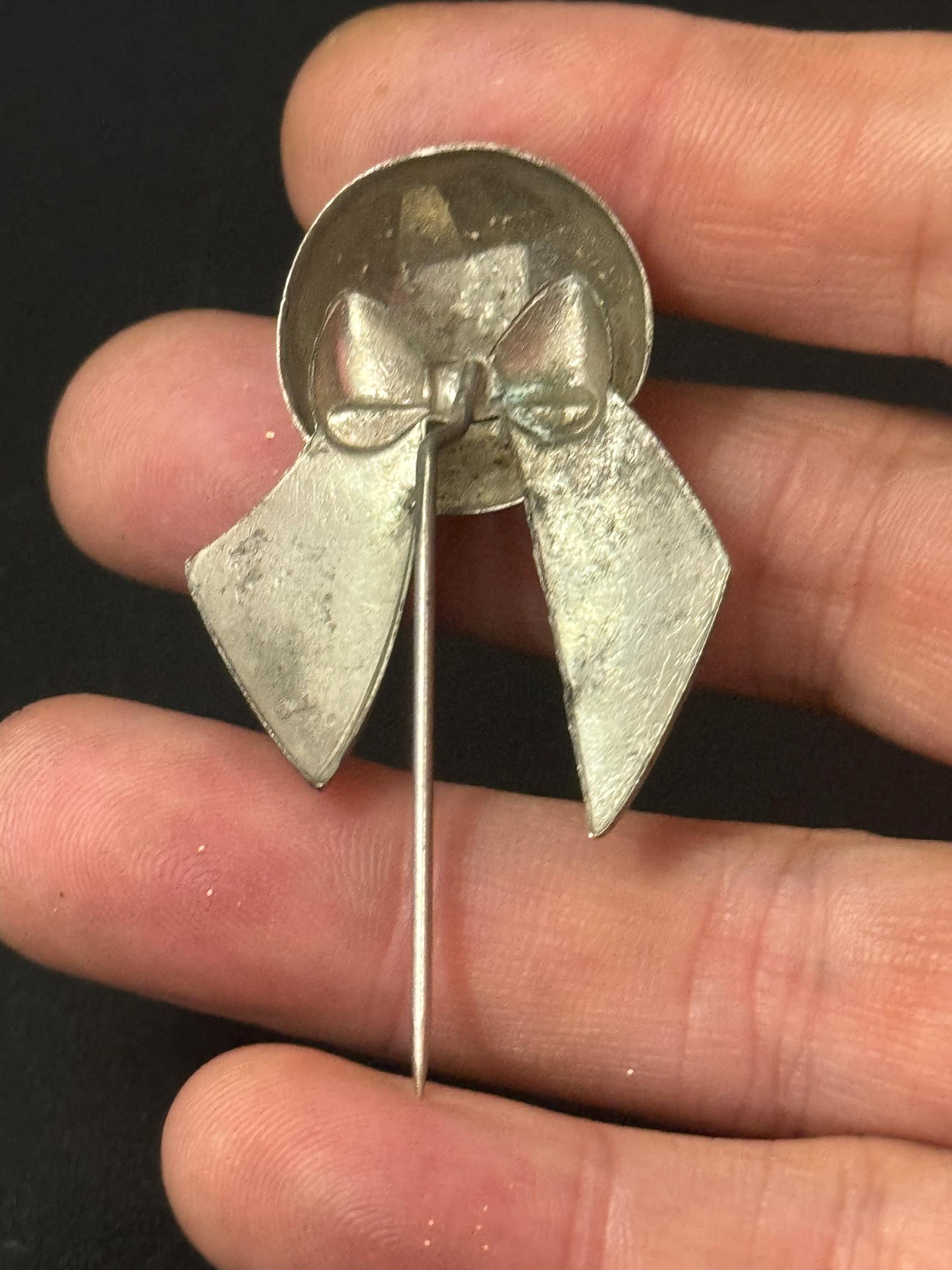 Antique chrome silver Hat flash pin True Art Deco