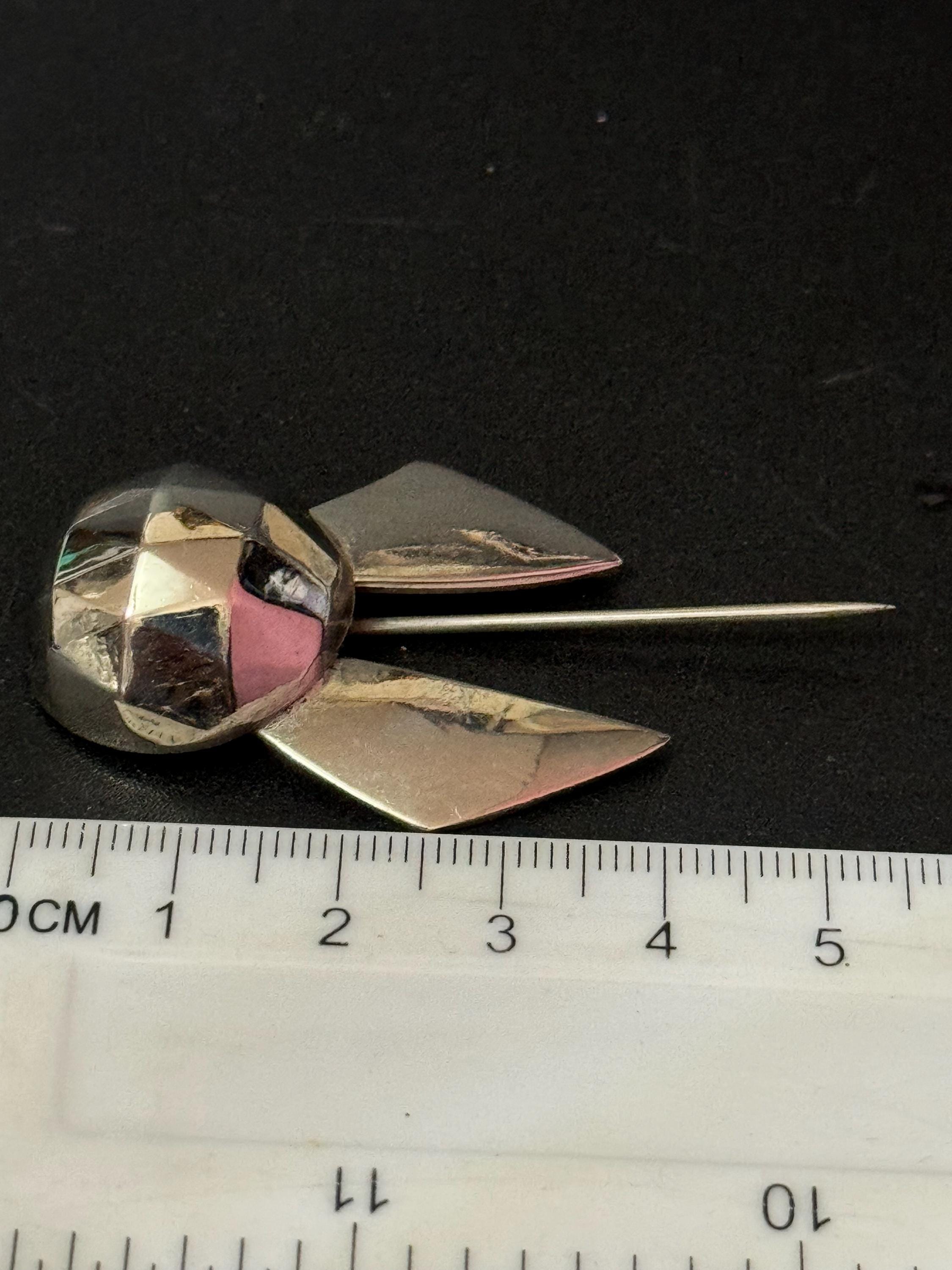 Antique chrome silver Hat flash pin True Art Deco