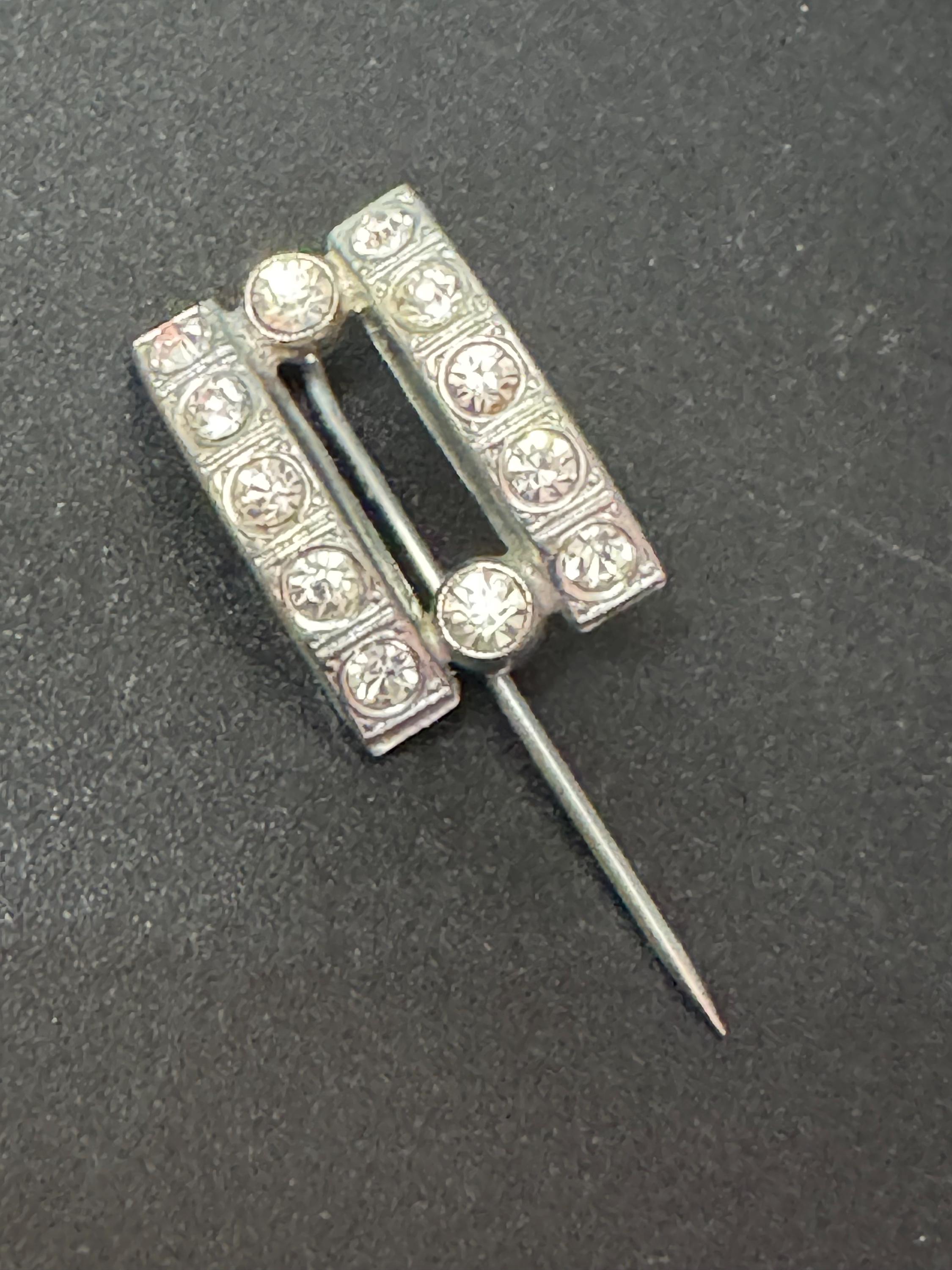 Antique silver tone diamanté paste Hat flash pin True Art Deco