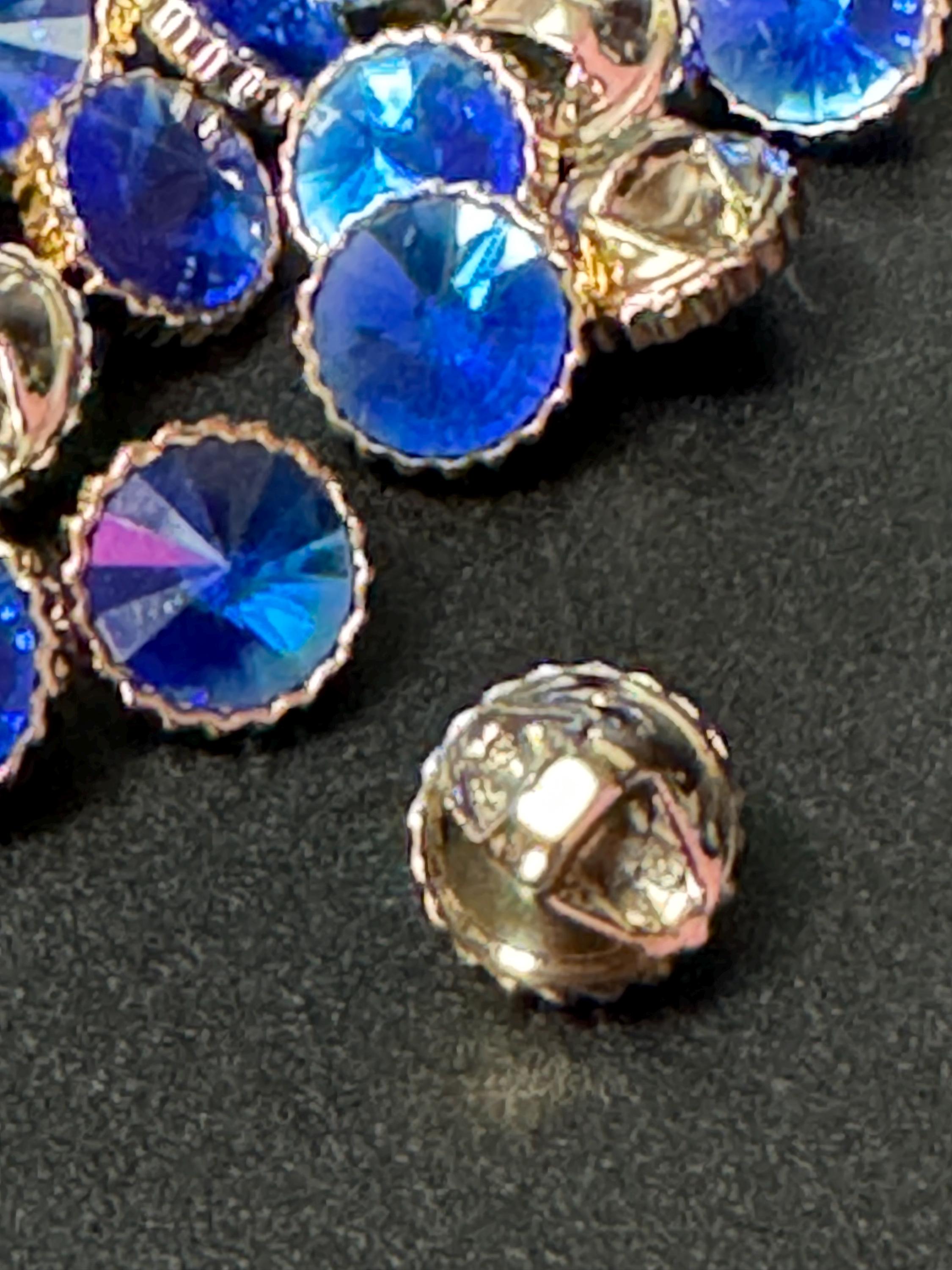 Pack 10 12mm Sapphire Blue Rivoli diamond acrylic Crystal plastic buttons gold tone