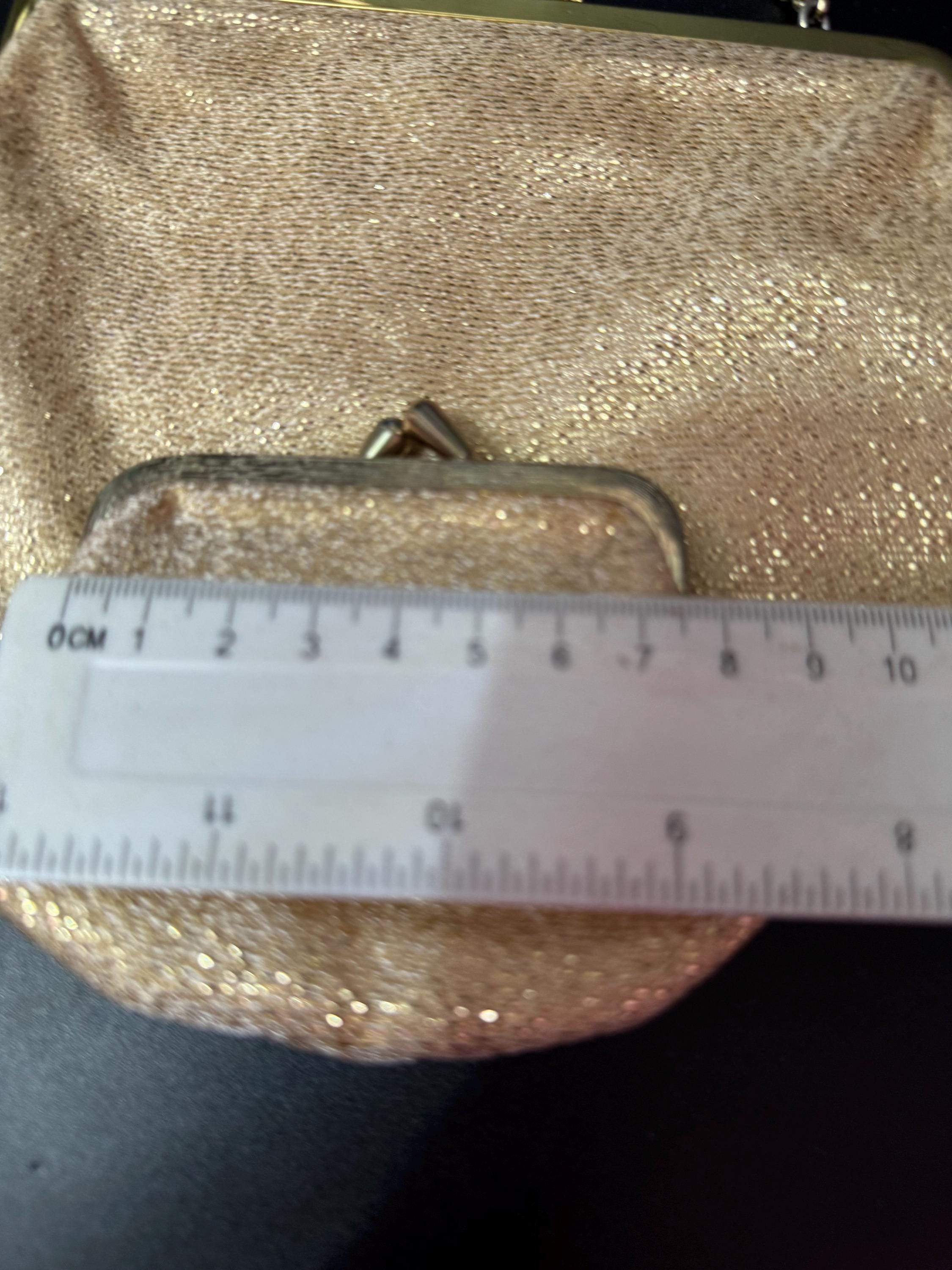 Vintage gold Lurex lame clutch Evening bag cosmetics chain Purse 1960s 1970s