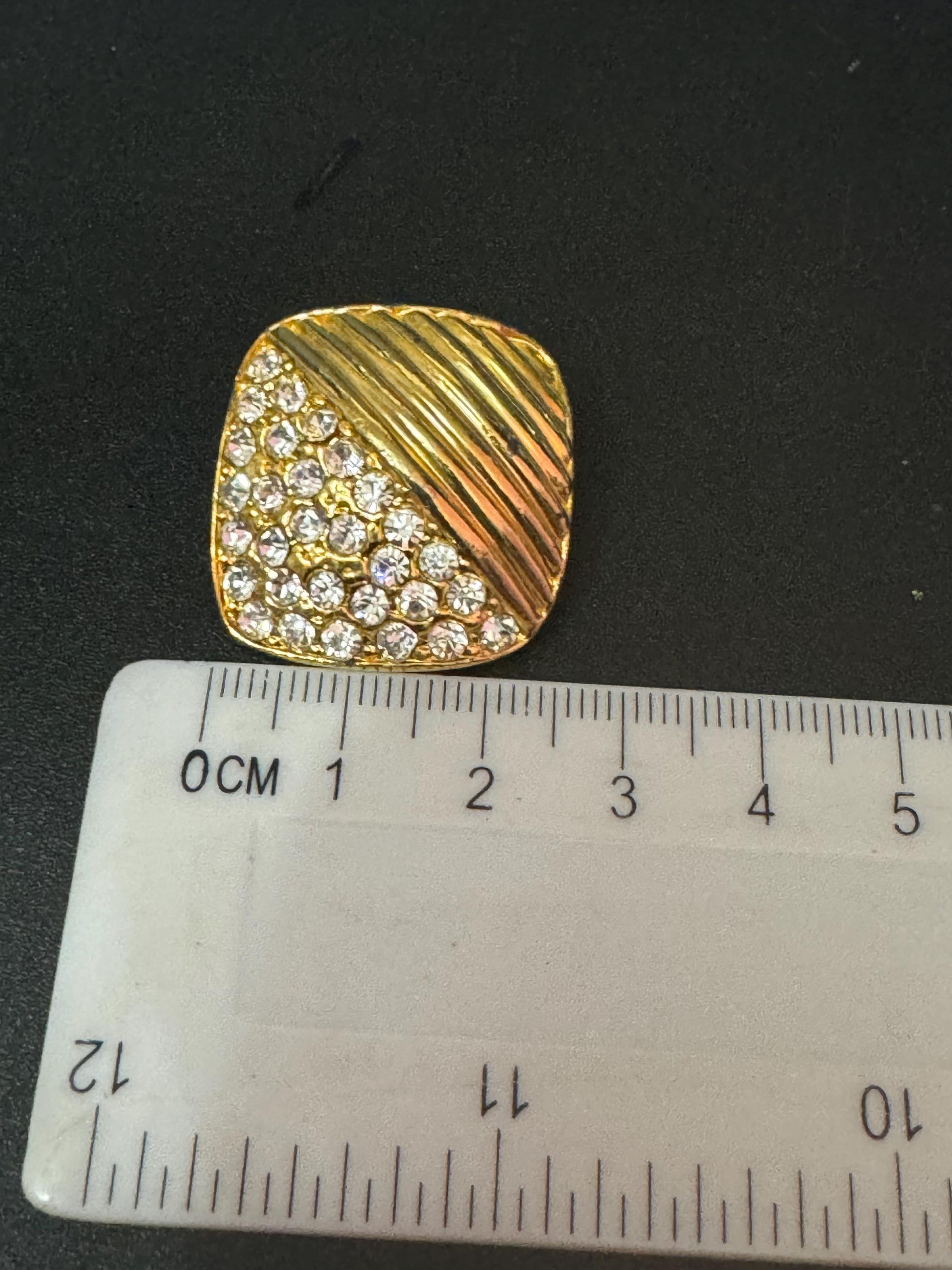 1980s modernist gold tone square clip on diamanté stud earrings 2.5cm