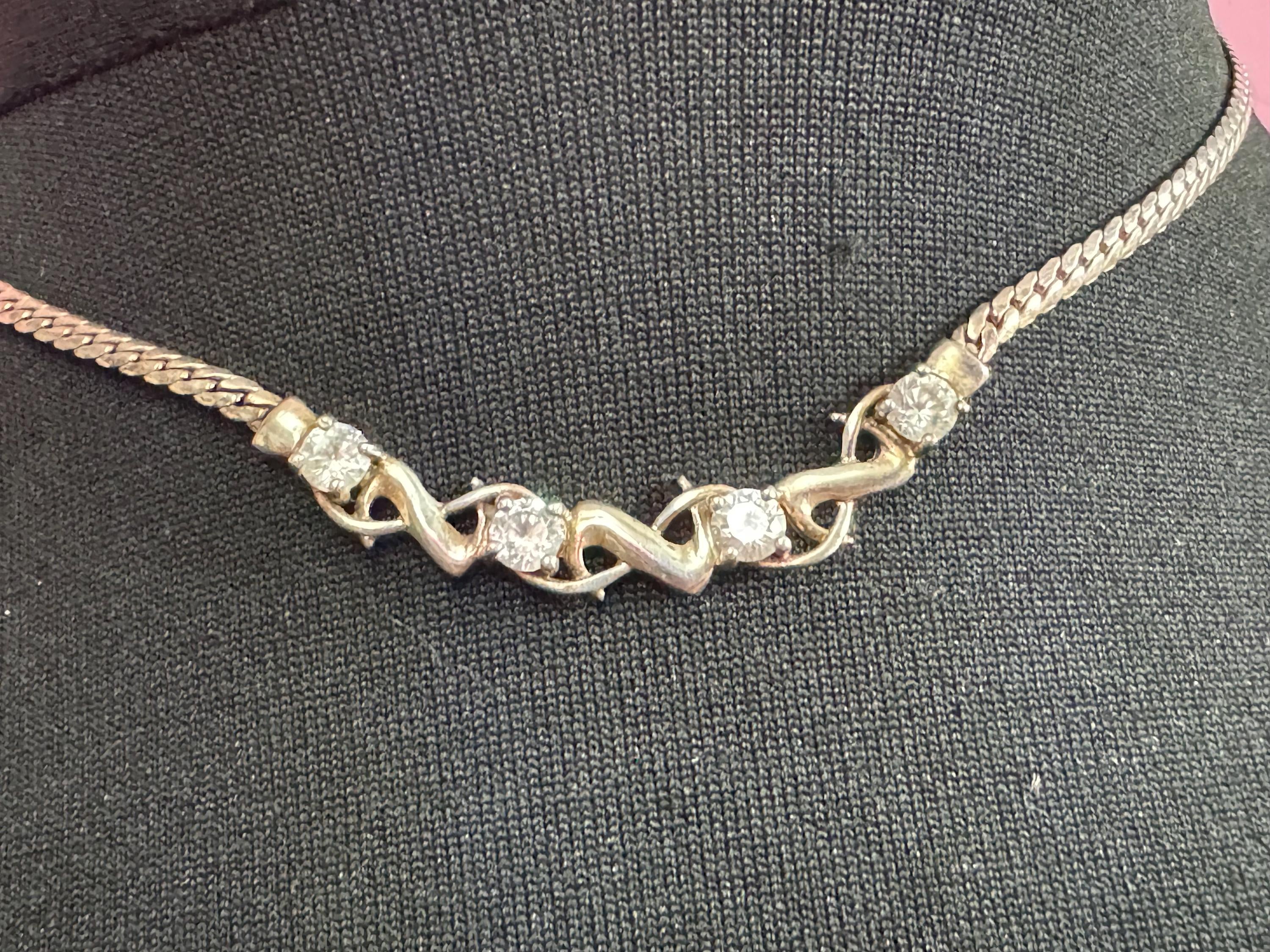 Vintage 925 Sterling Silver Necklace with central clear diamanté Crystals 10.7 grams