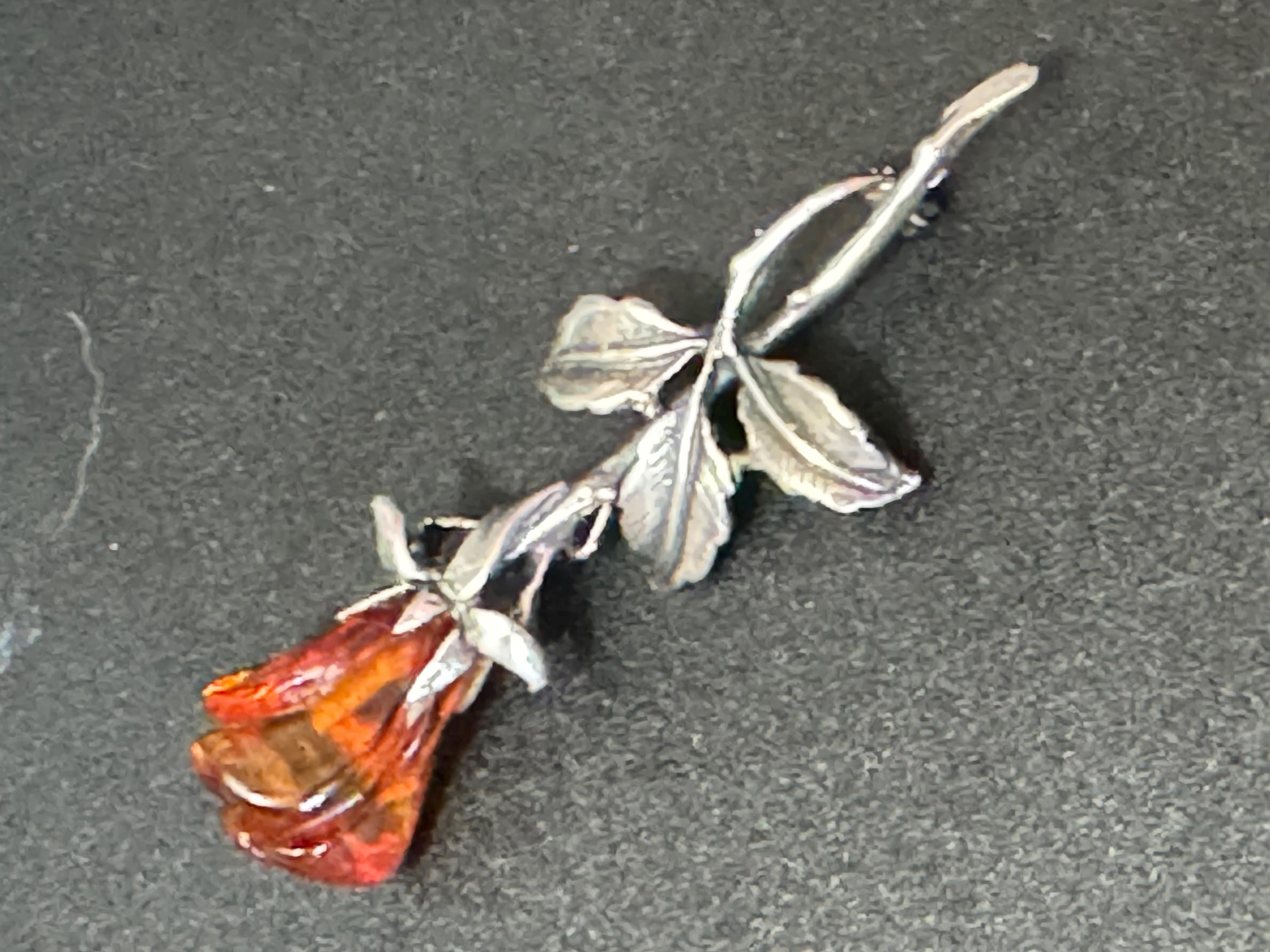 Vintage sterling 925 silver and natural amber rose bud floral brooch pin with full uk hallmarks