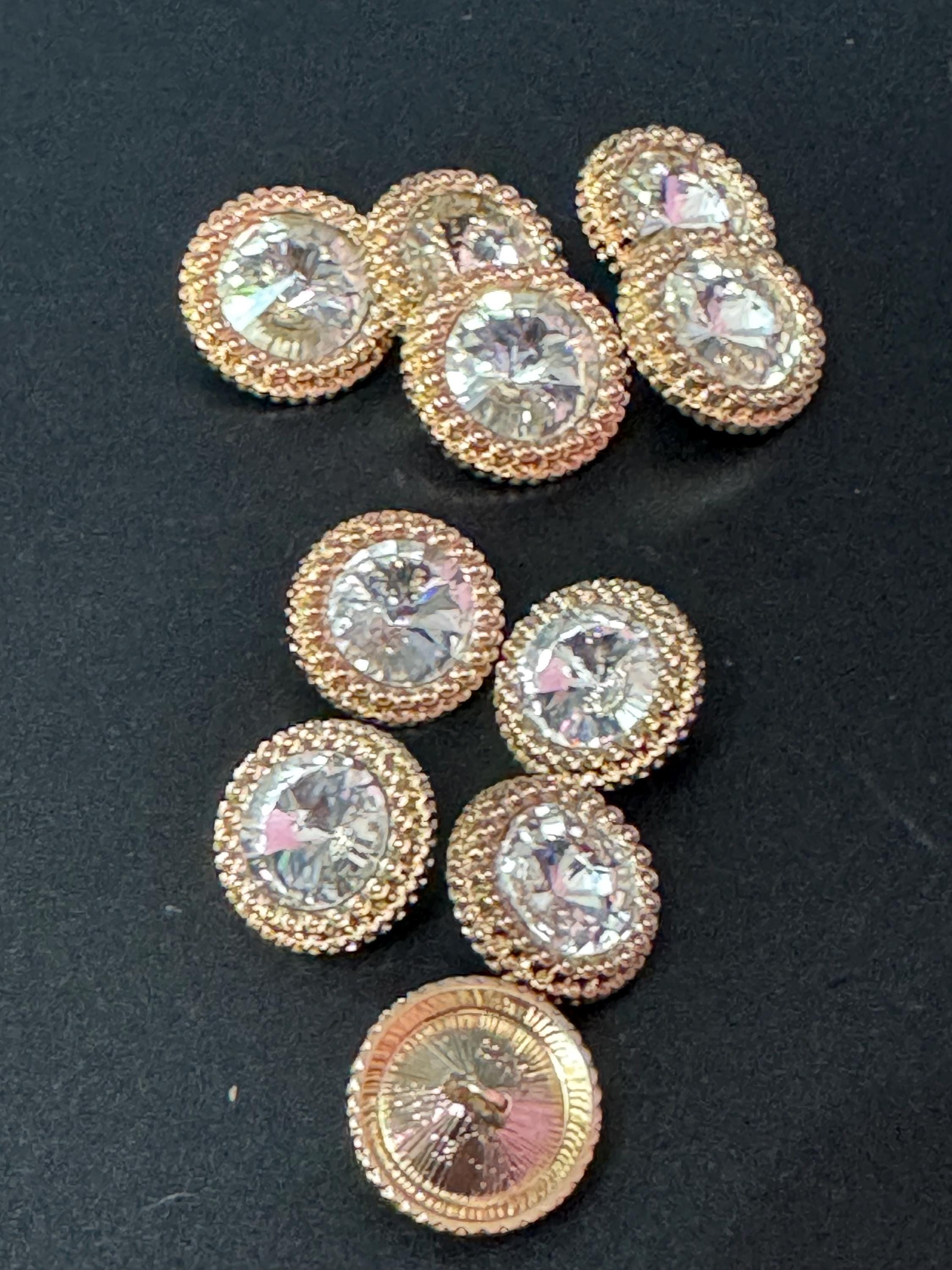 17mm clear Rivoli Crystal glass buttons, pack of 5, gold tone metal