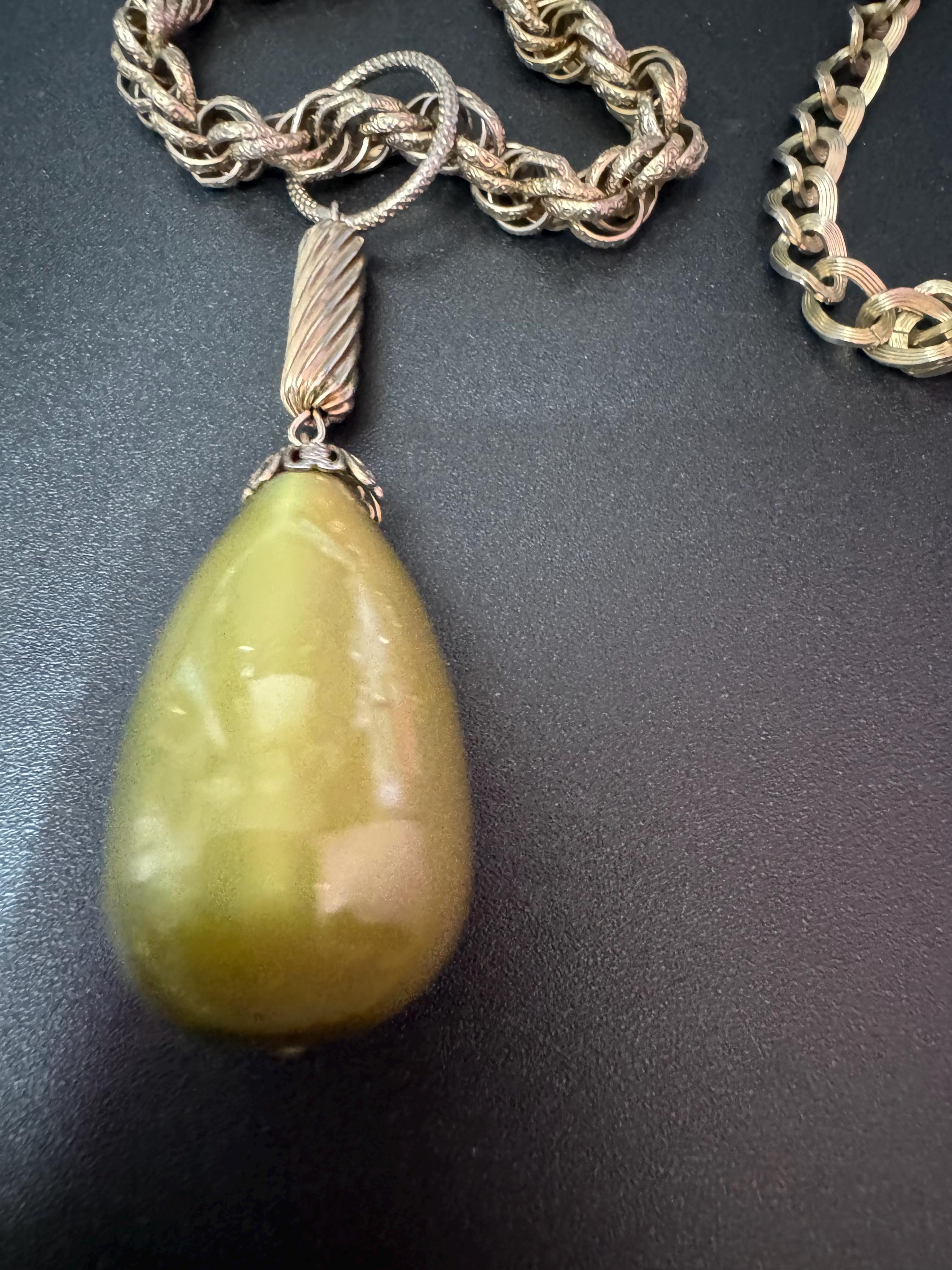 Vintage 1970s khaki olive green glass tube and teardrop beaded long rope chain station link necklace 96cm