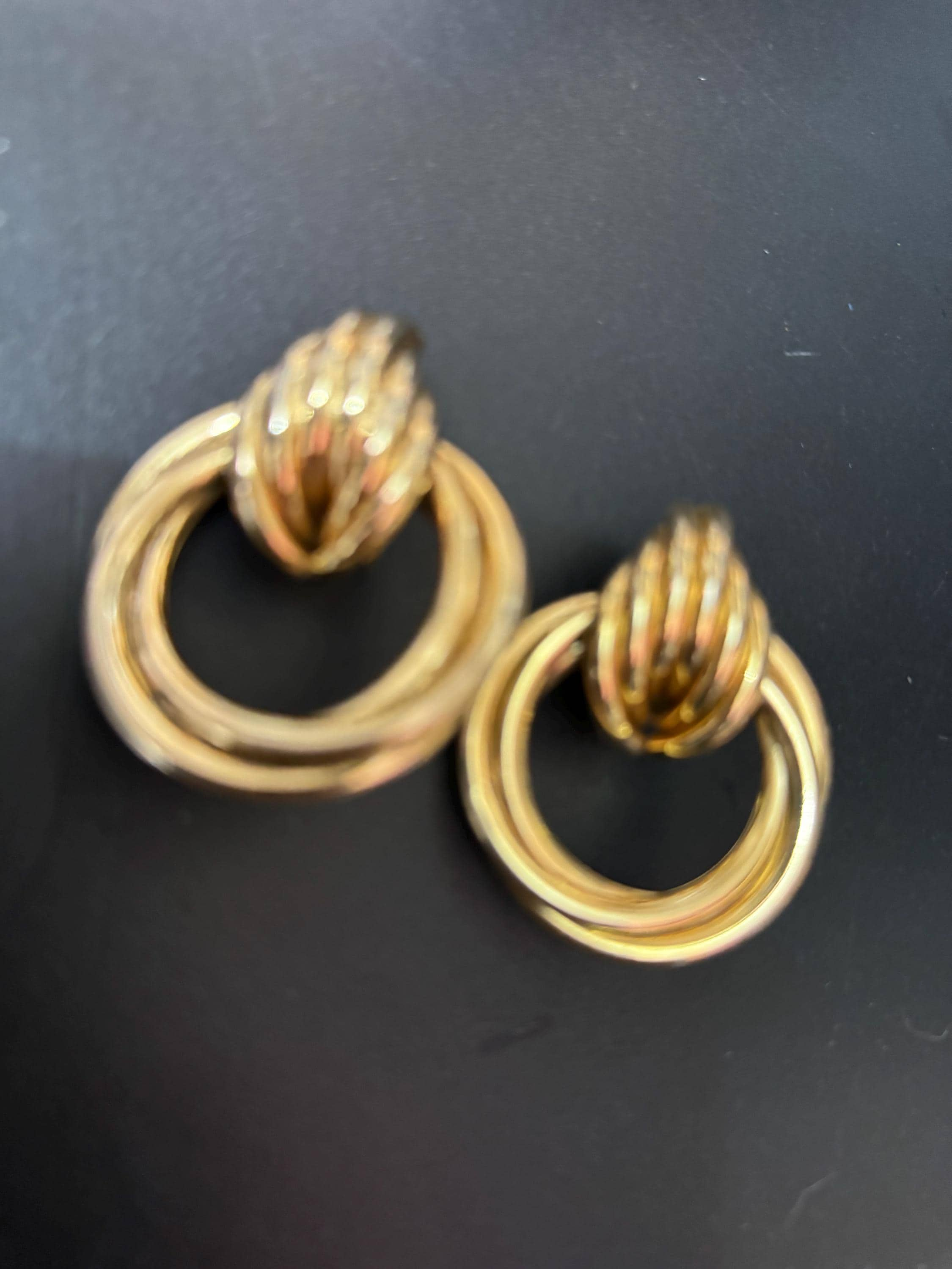 Vintage XL gold tone tube metal oversized clip on stud hoop earrings