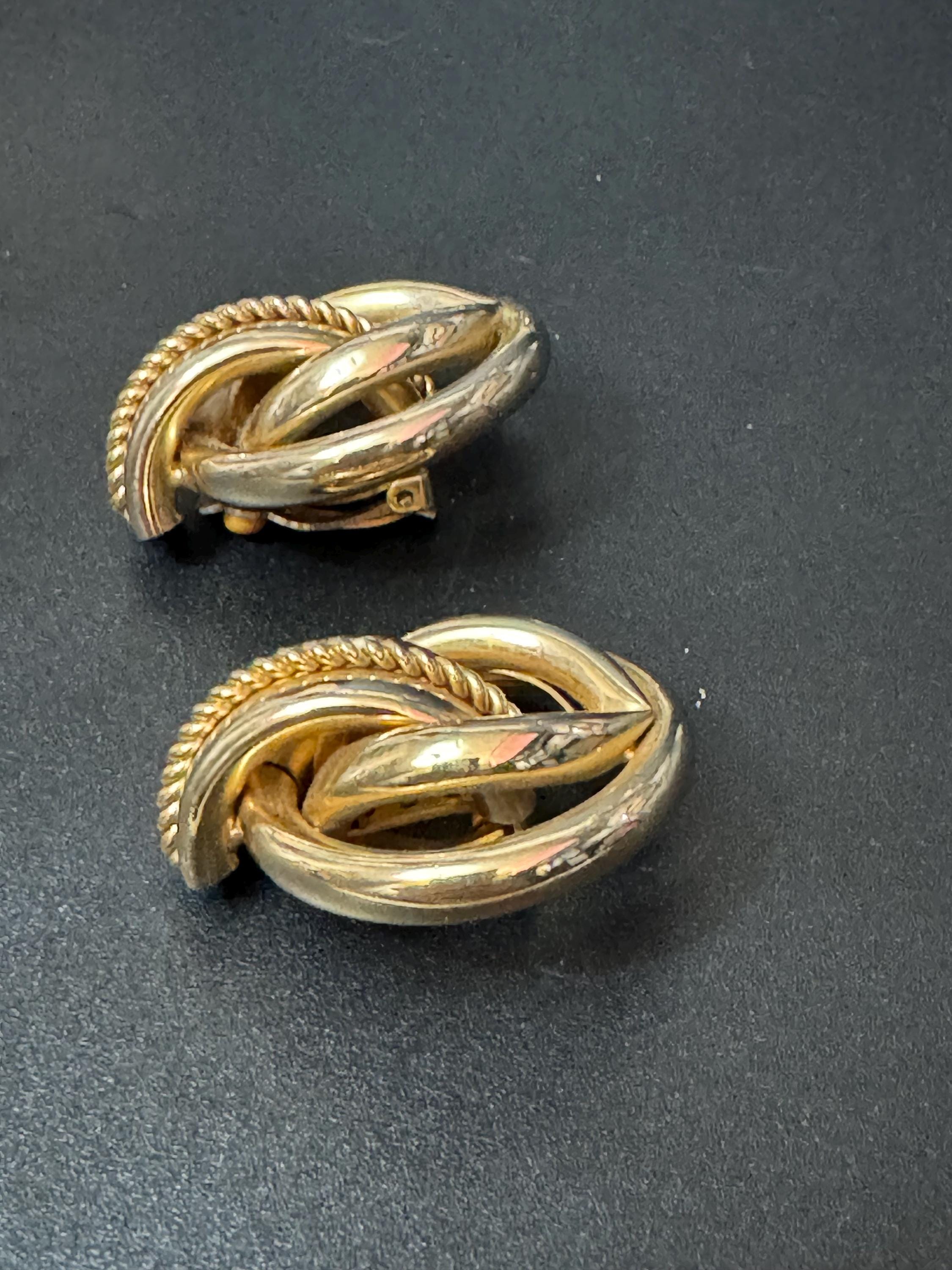 Vintage XL gold tone tube metal oversized clip on stud earrings