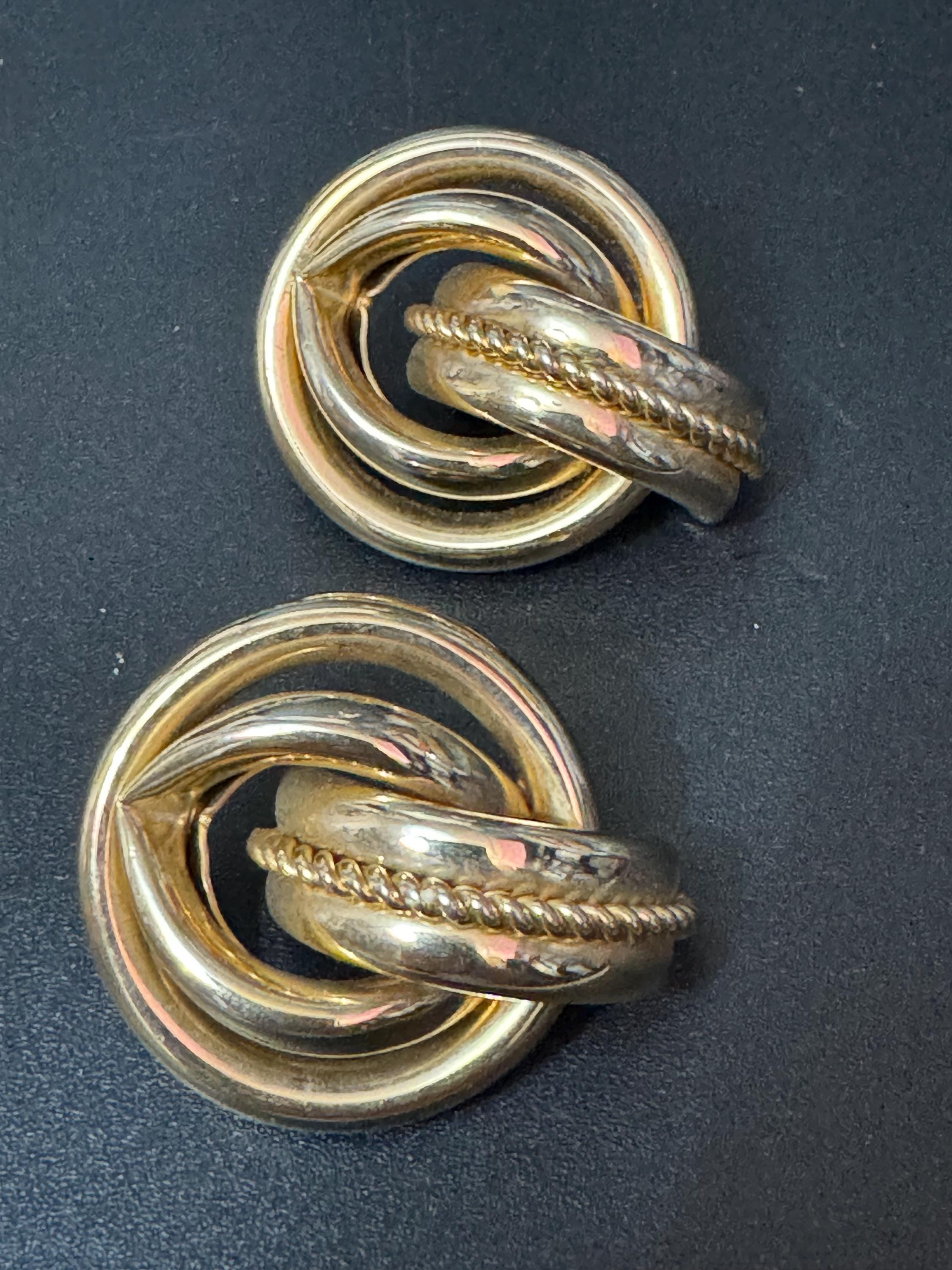 Vintage XL gold tone tube metal oversized clip on stud earrings