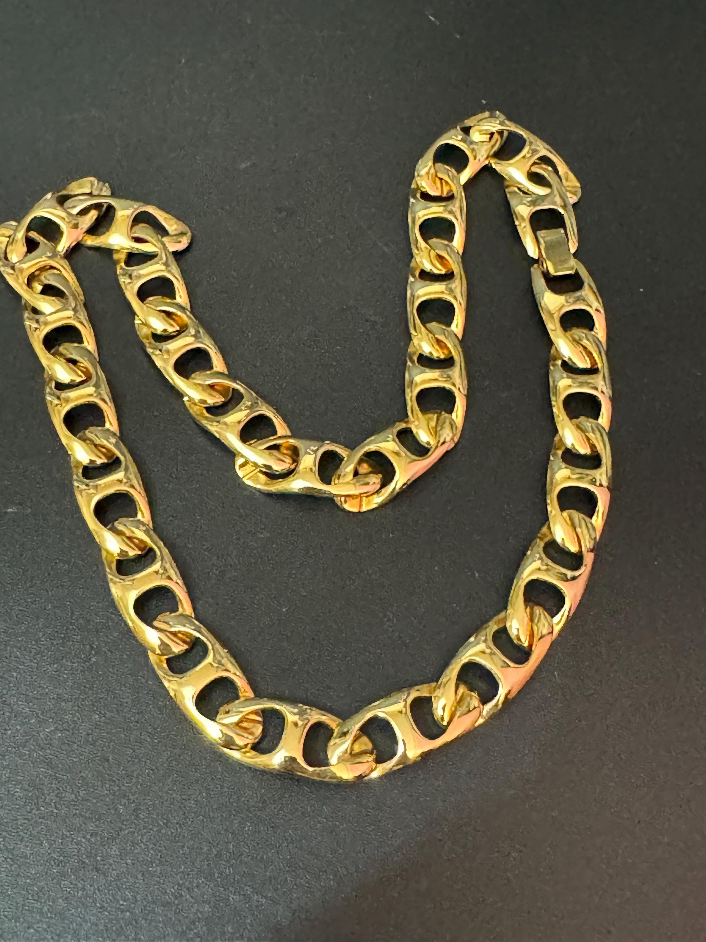 Retro 1980s 1990s ornate gold mariner chain link flat gold tone choker collar necklace