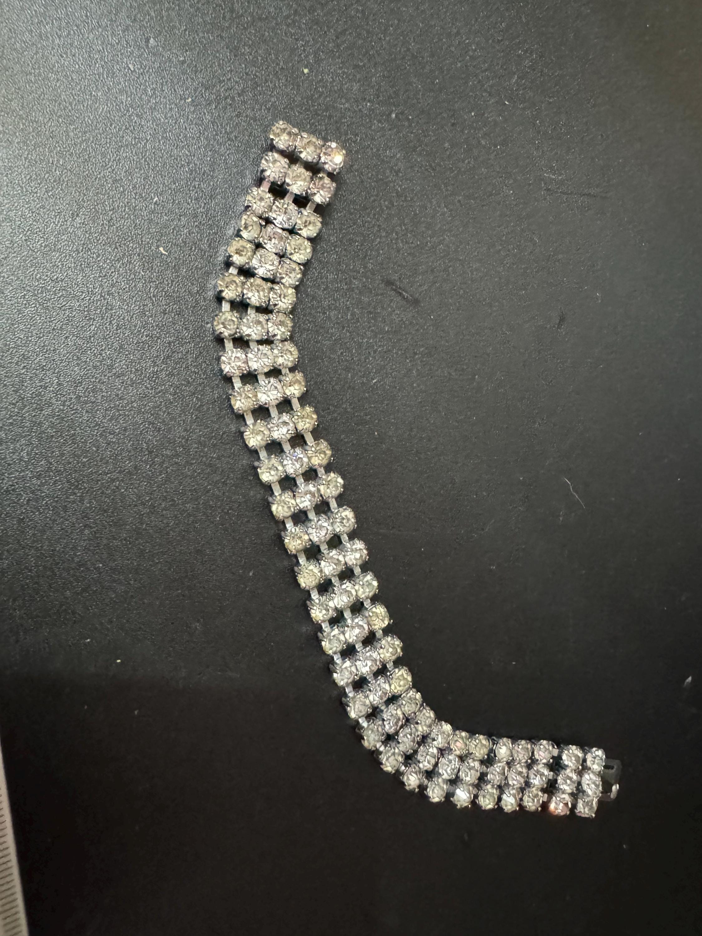 Vintage clear Diamanté silver tone rhinestone set cocktail Bracelet 18.5cm