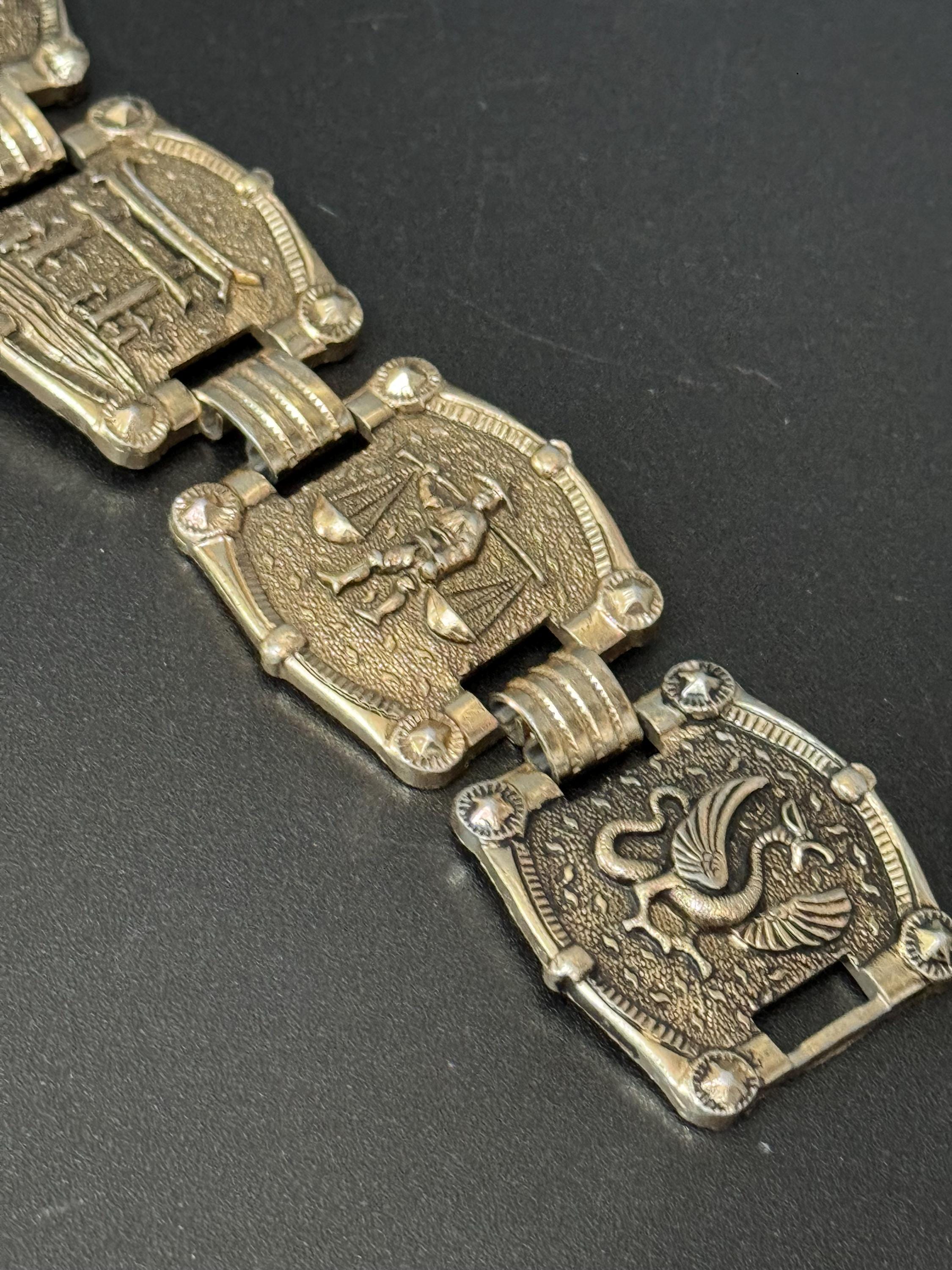 Chinese revival Vintage Souvenir tourist panel link bracelet lightweight aluminium souvenir from china, silver tone