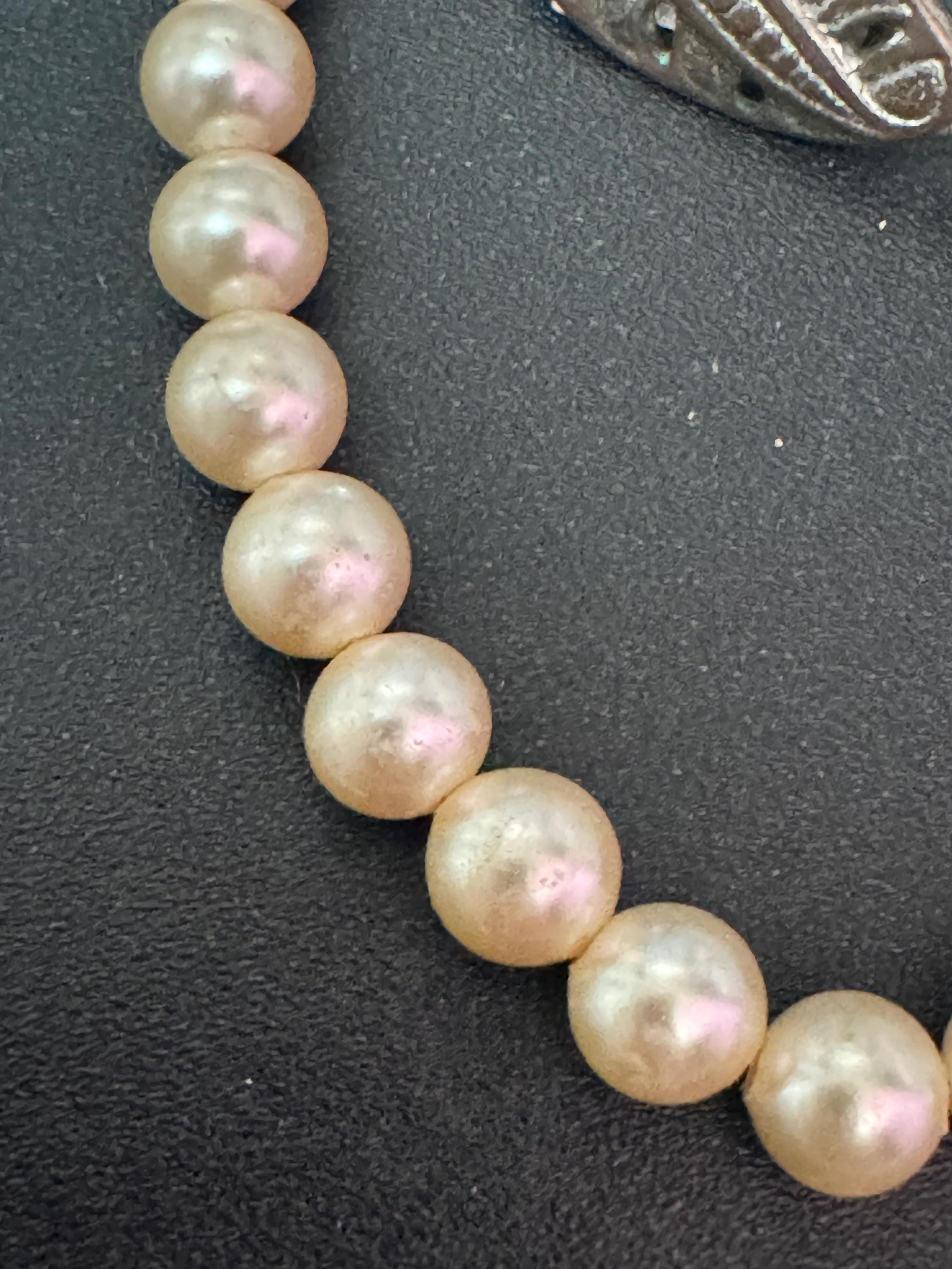 vintage single strand cream glass pearl necklace with ornate 925 sterling silver clasp 50cm