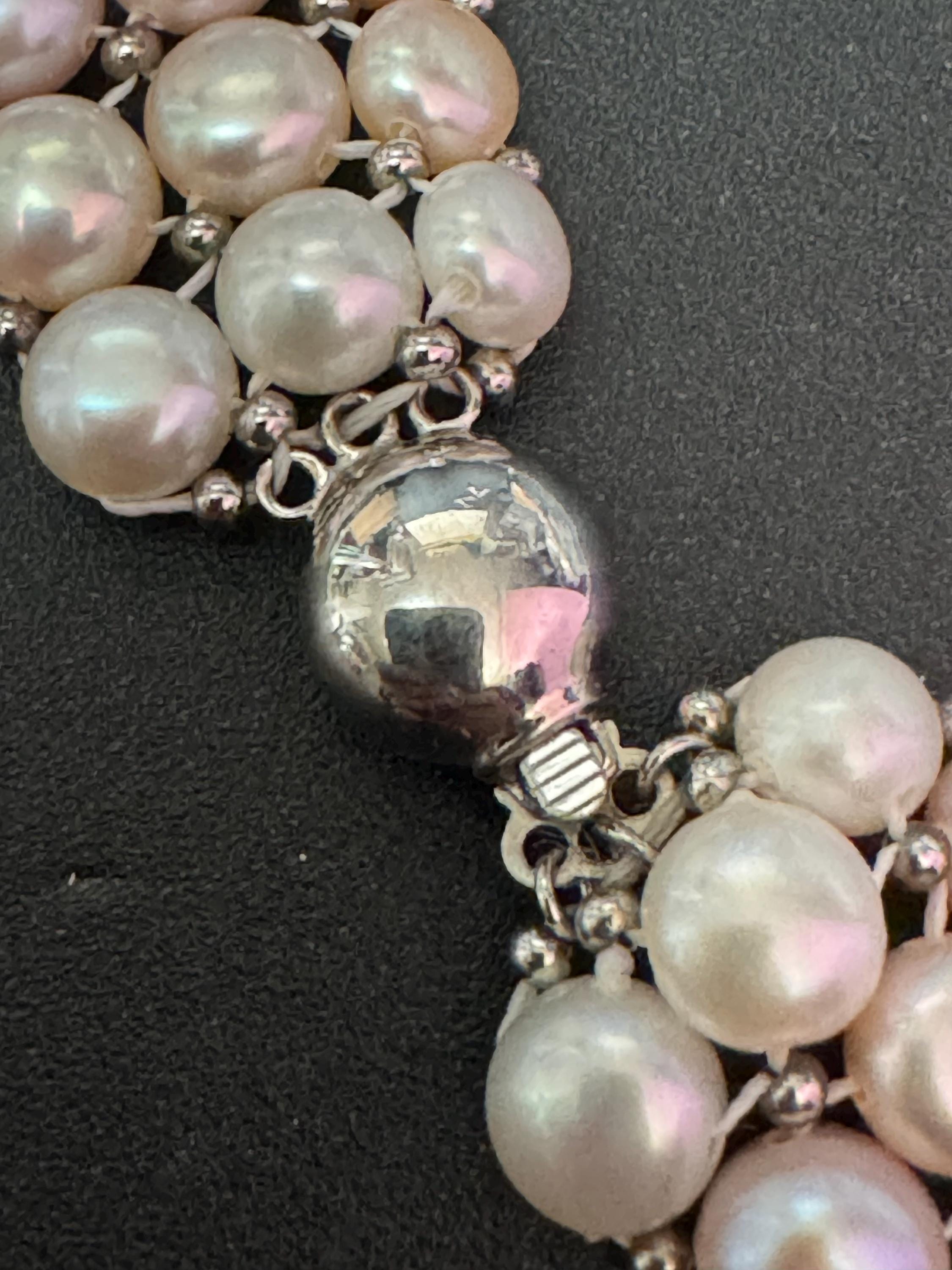 vintage soft pink cream 2cm wide freshwater pearl choker necklace with 925 sterling silver clasp 42cm