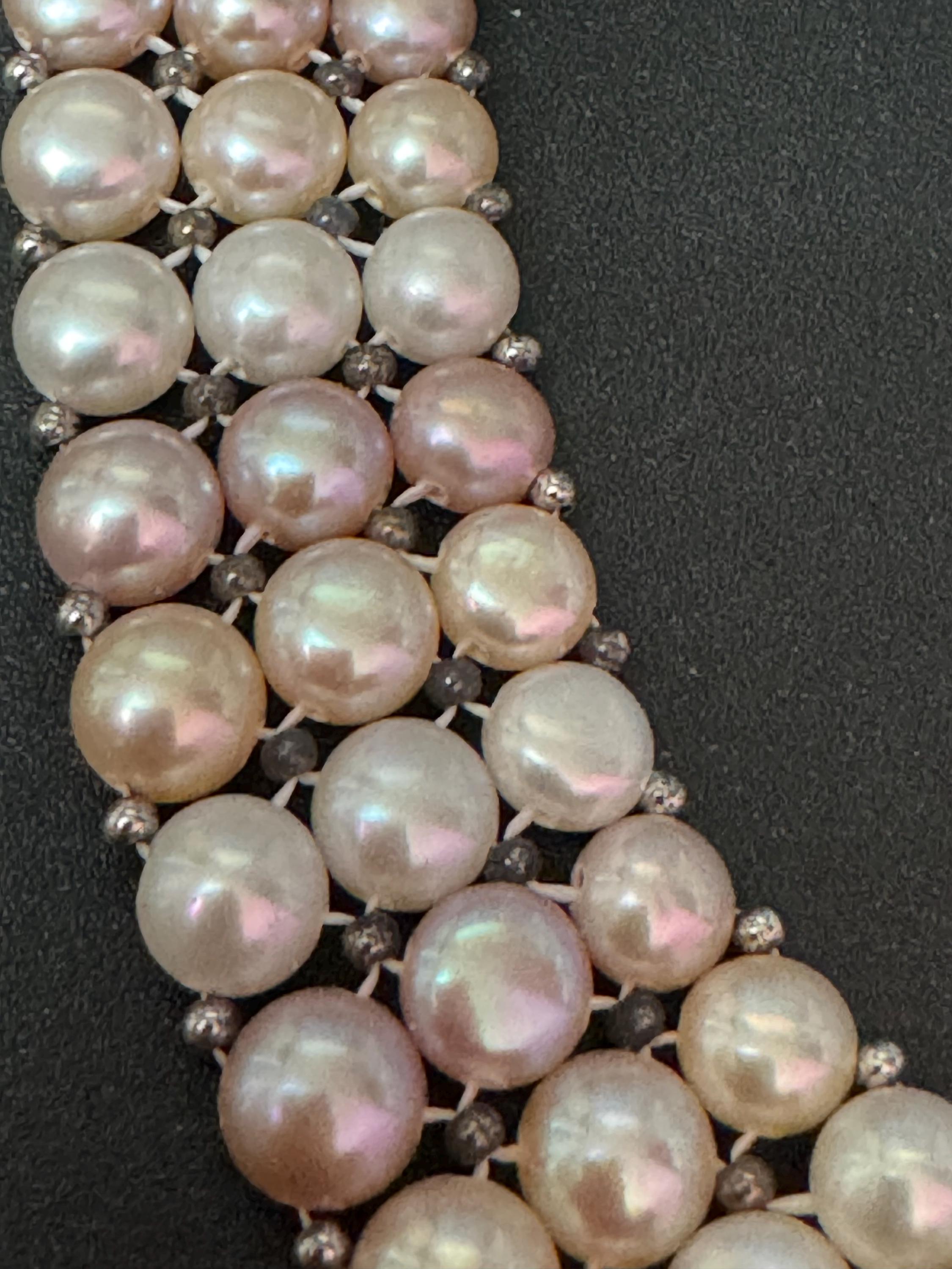 vintage soft pink cream 2cm wide freshwater pearl choker necklace with 925 sterling silver clasp 42cm