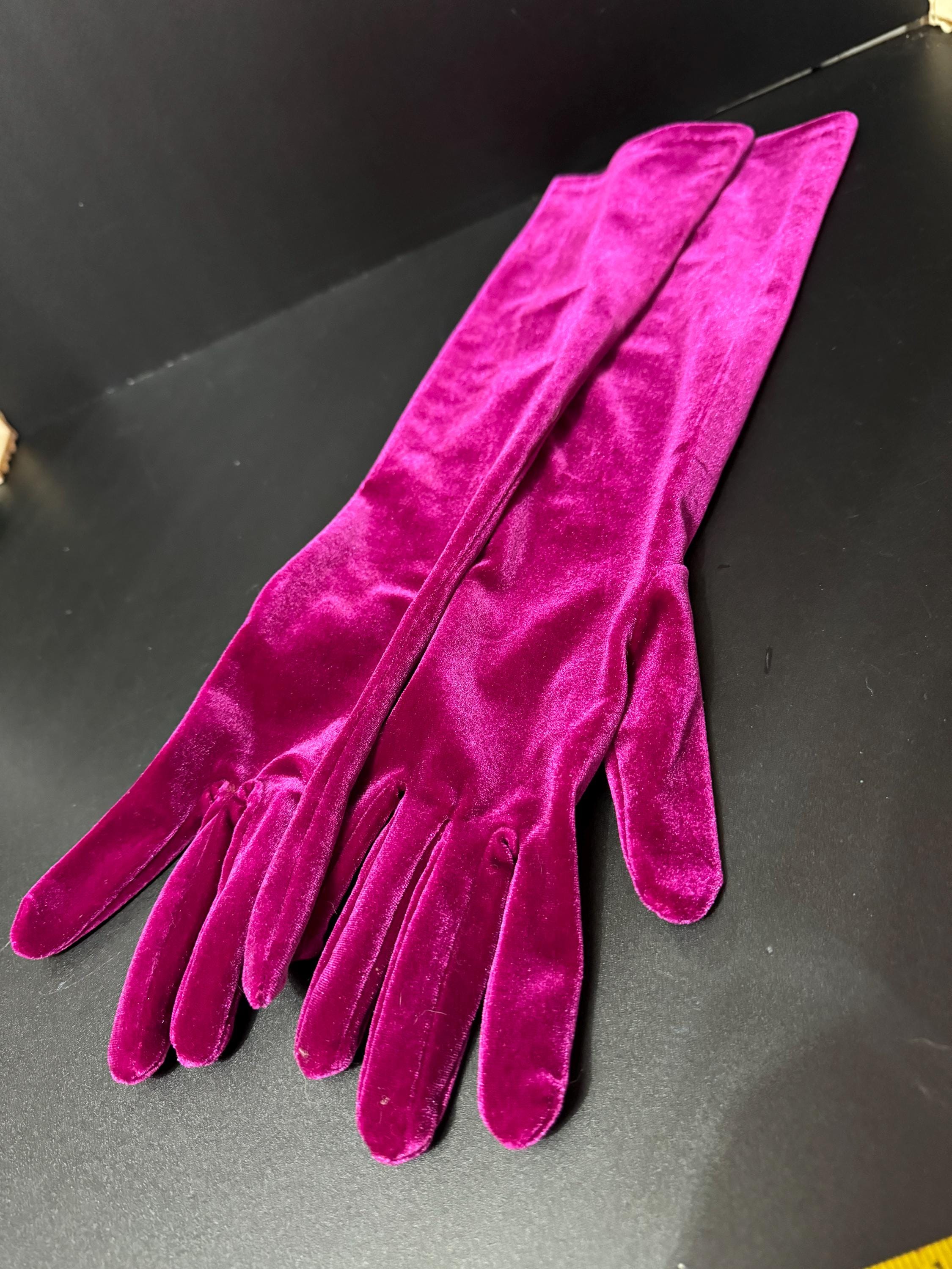 Signed DENTS 48cm long deep pink velvet evening cocktail gloves one size stretch fit