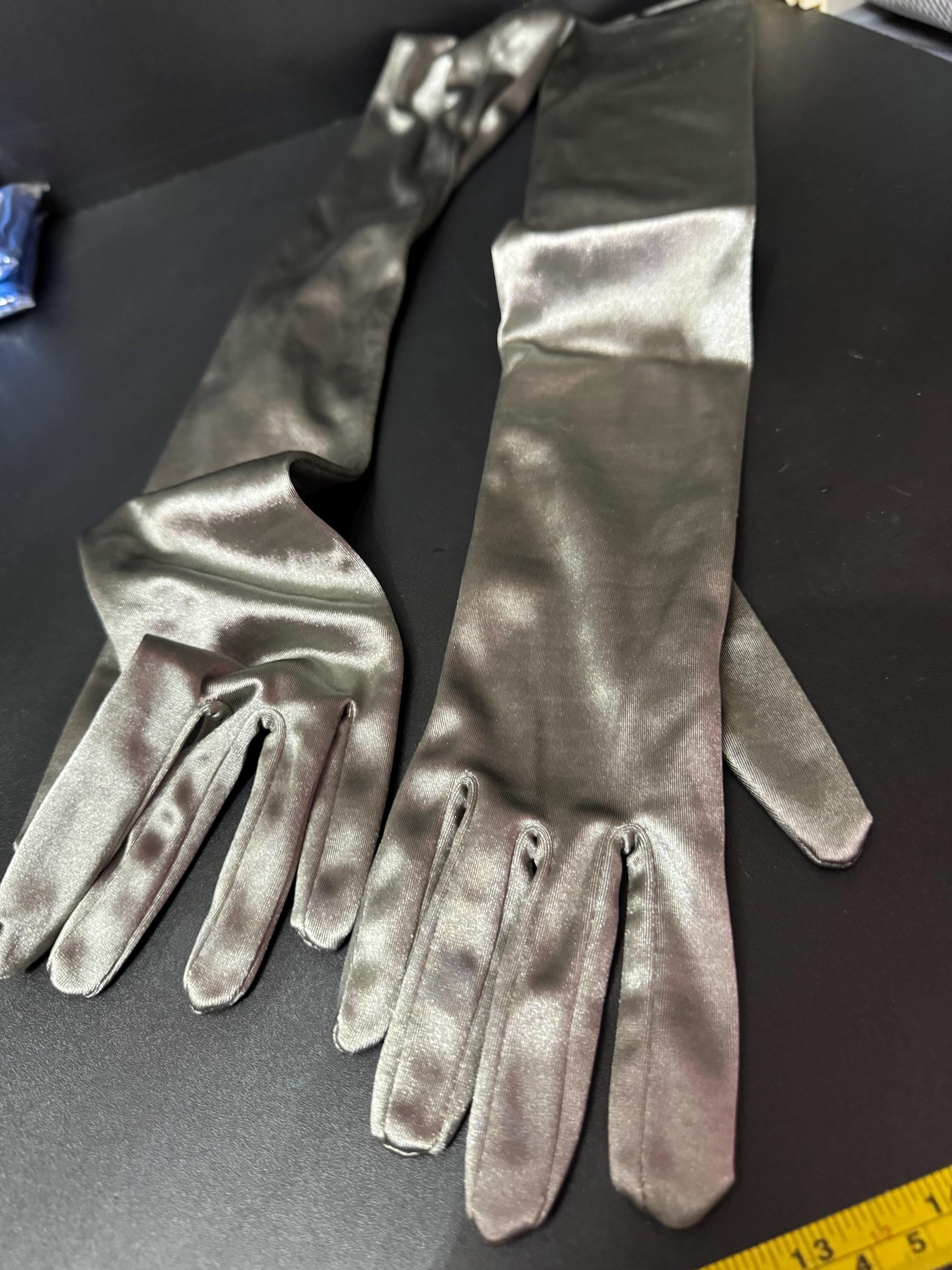 Signed DENTS 57cm steel metallic grey silver opera length evening cocktail gloves one size stretch fit