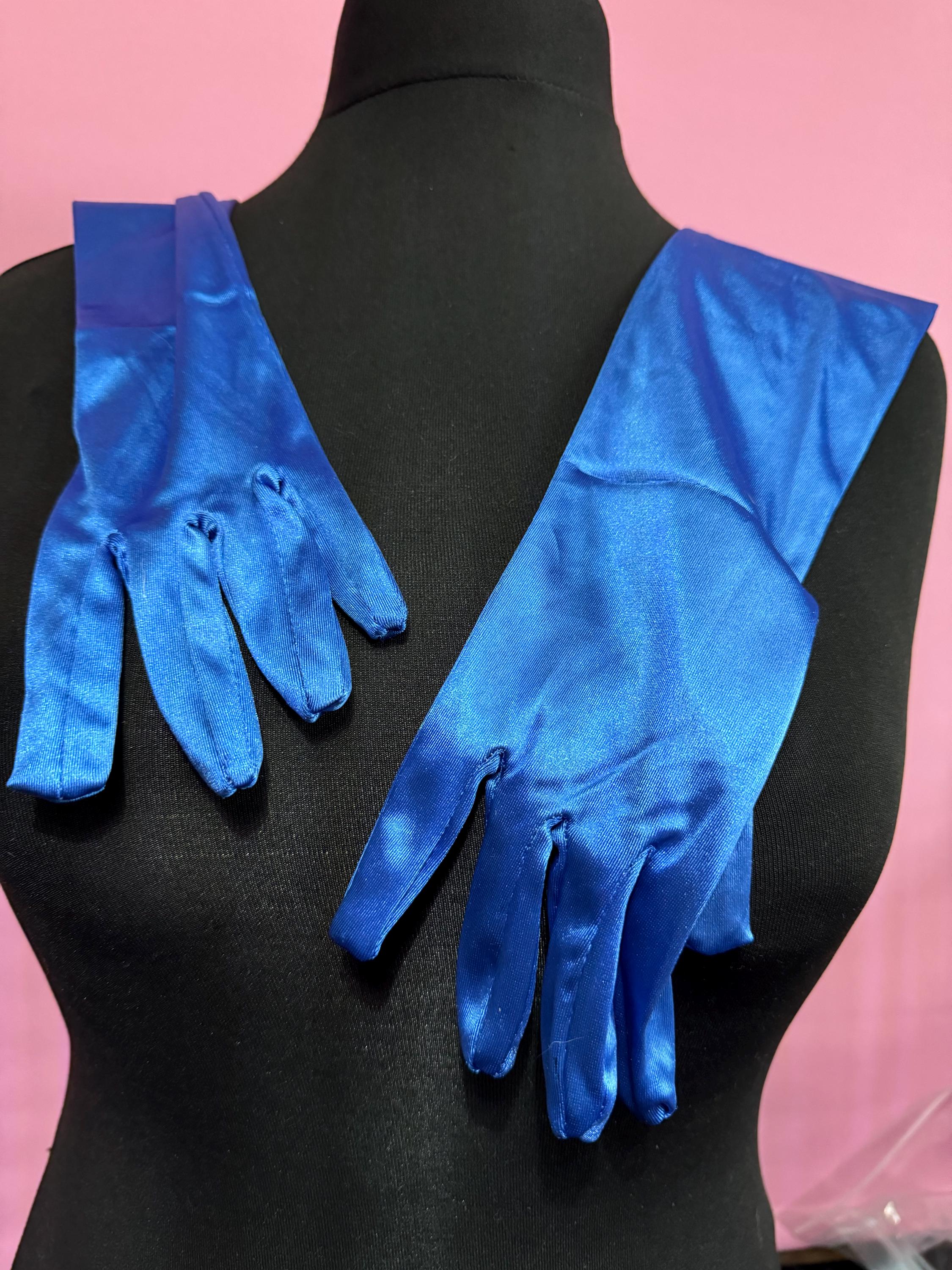 One size Retro electric blue metallic 52cm long opera length evening cocktail gloves