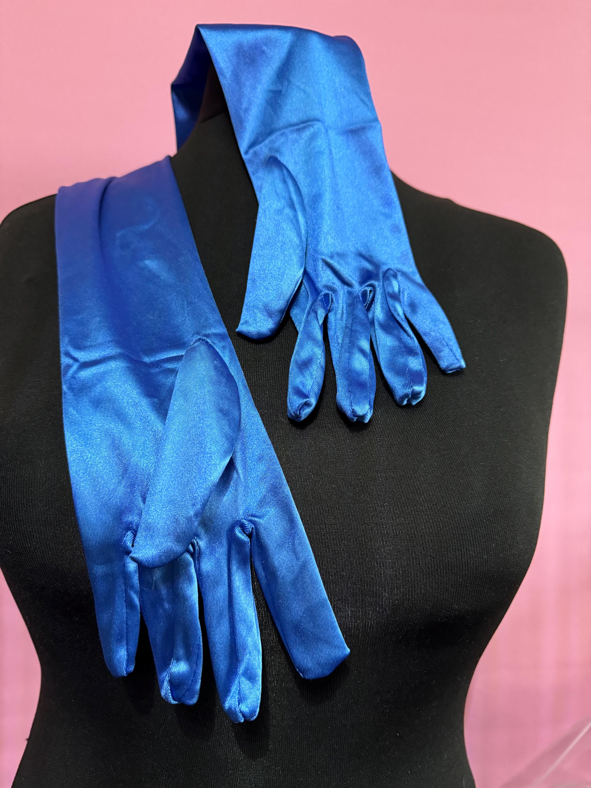 One size Retro electric blue metallic 52cm long opera length evening cocktail gloves