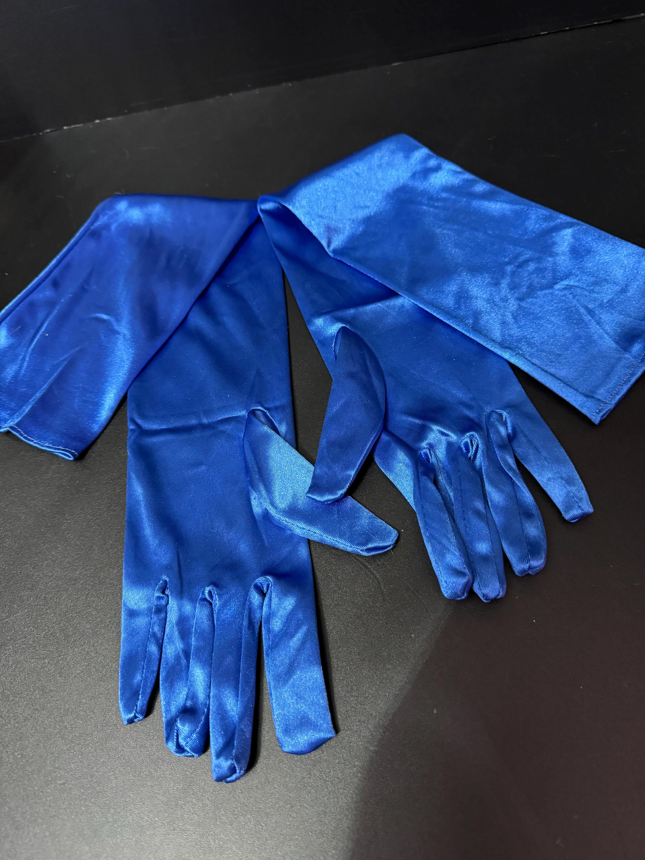 One size Retro electric blue metallic 52cm long opera length evening cocktail gloves