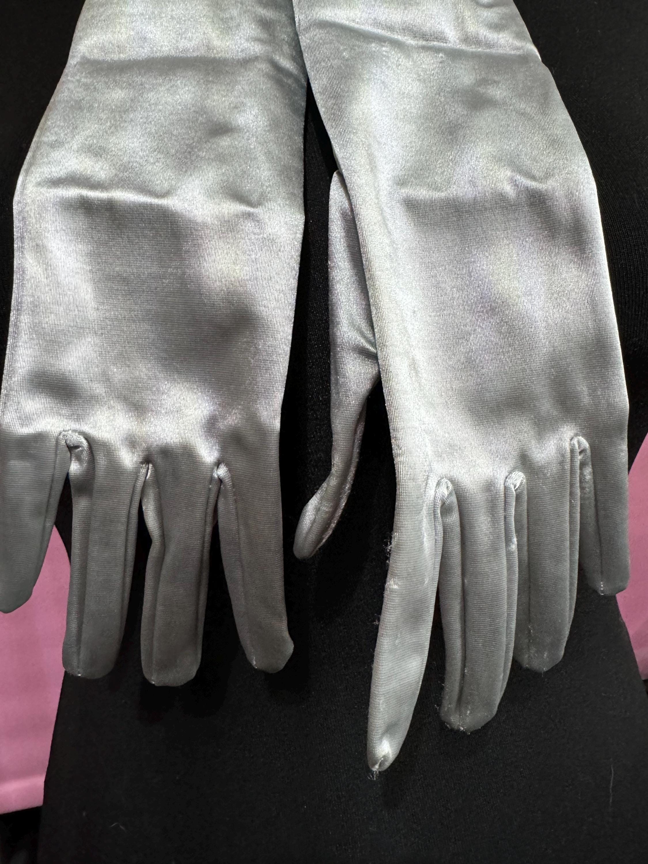 One Size 7 8 large steel metallic grey silver opera length evening cocktail gloves 44cm