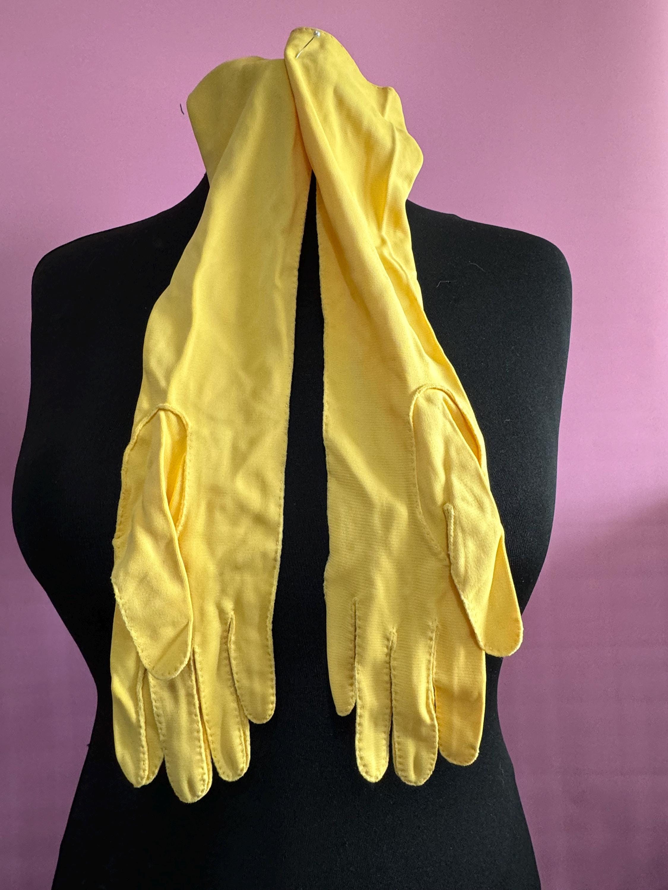 Size 6.5 small cornelia James yellow opera long length evening cocktail gloves 43cm