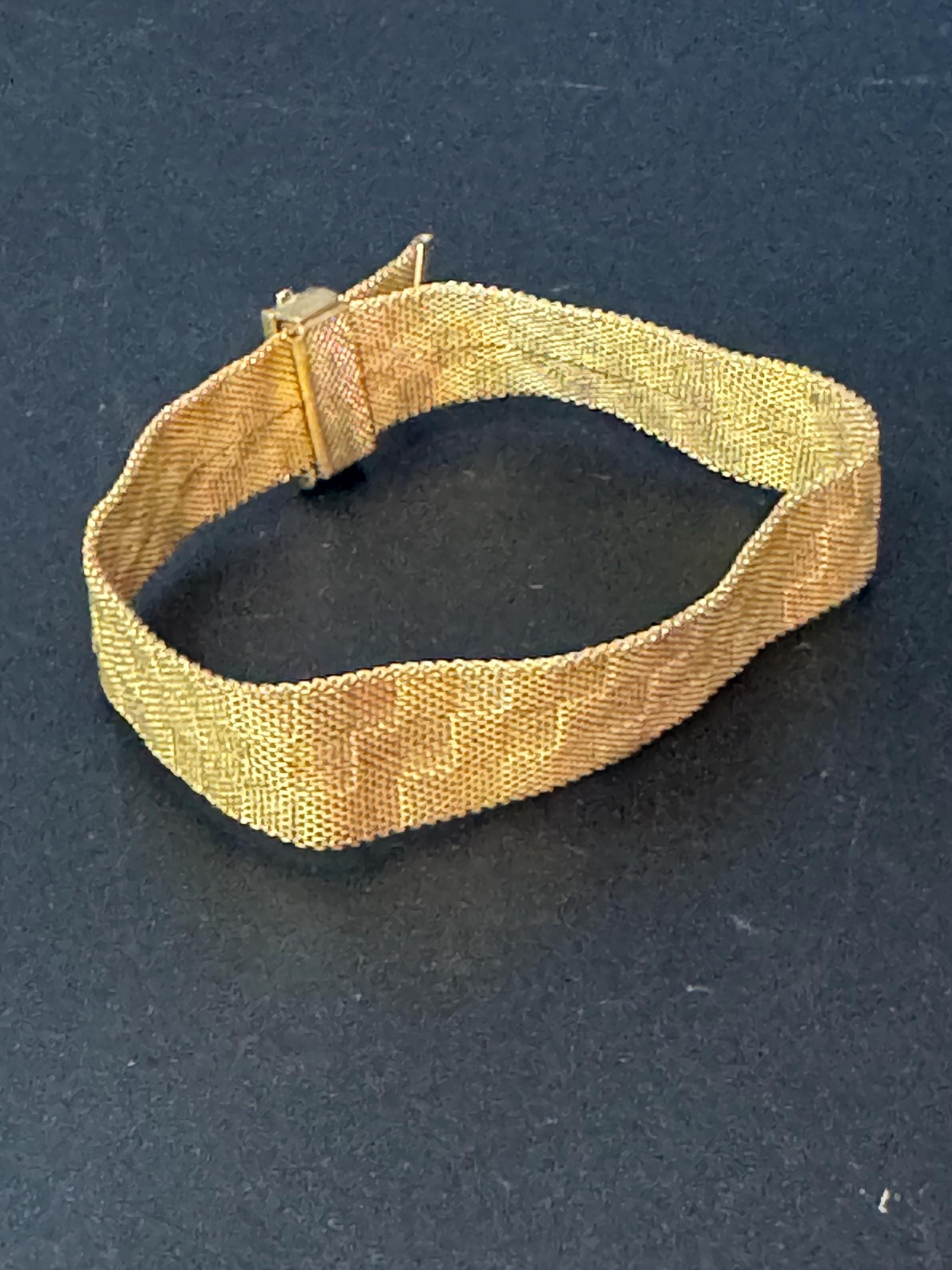 As found Retro 1970s harlequin woven mesh wide gold plated cuff bracelet