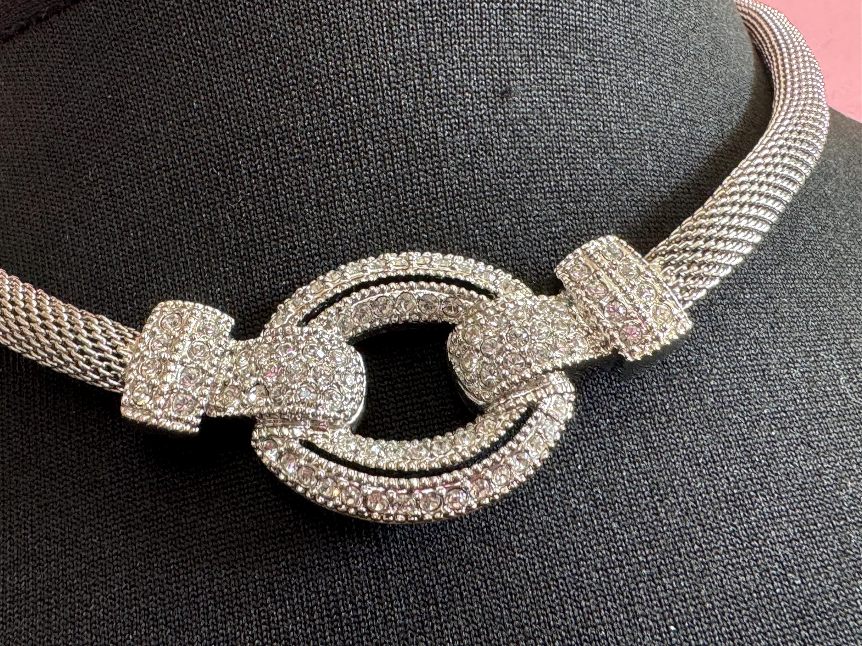 vintage camrose and kross silver plated mesh crystal diamanté collar necklace Jacqueline bouvier Kennedy