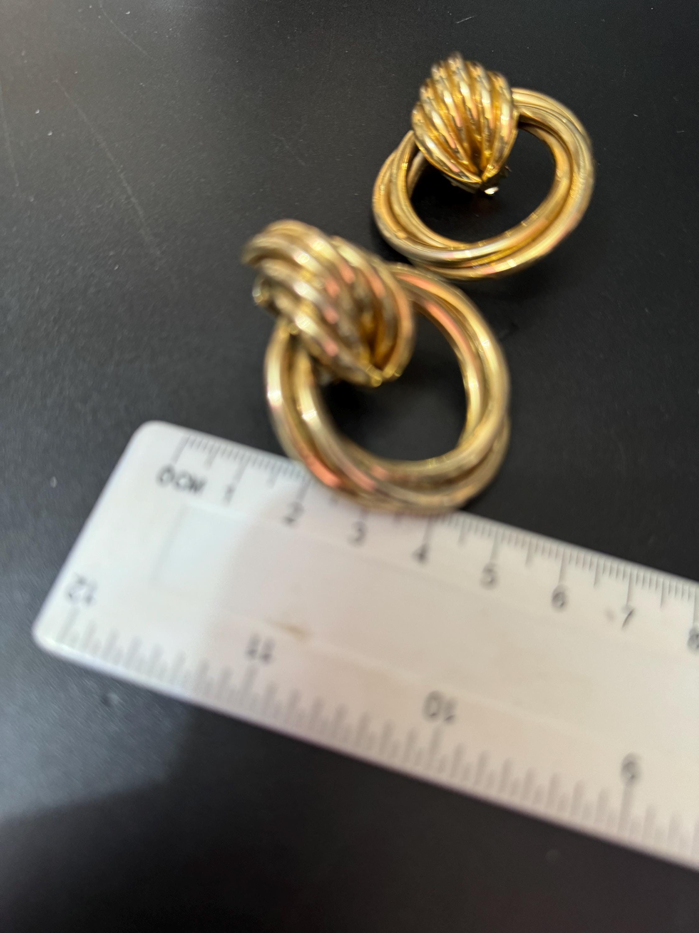 Vintage XL gold tone tube metal oversized clip on stud hoop earrings