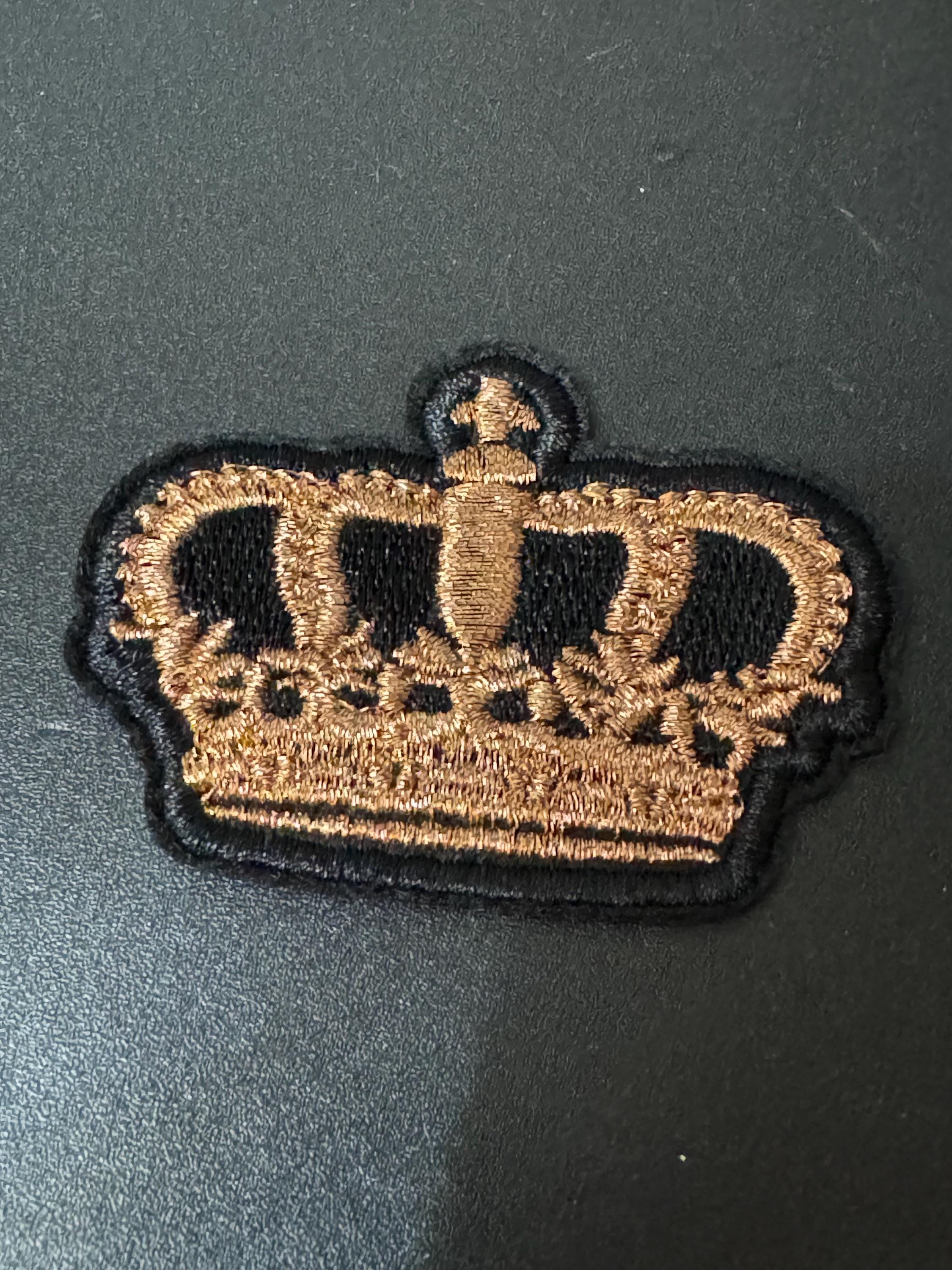 Iron On black and gold royal crown Patch craft appliqué for sewing projects. Pre glued