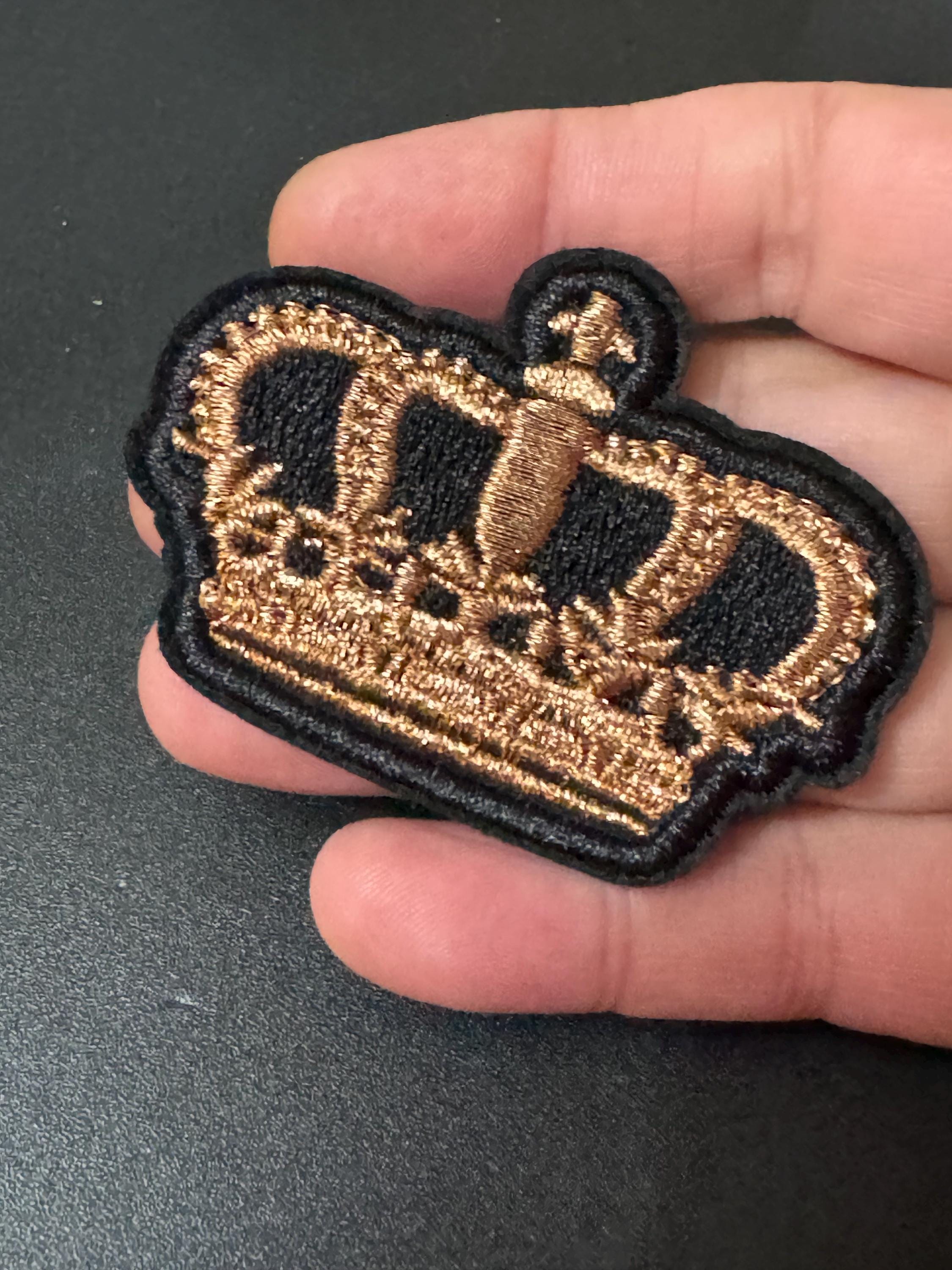 Iron On black and gold royal crown Patch craft appliqué for sewing projects. Pre glued